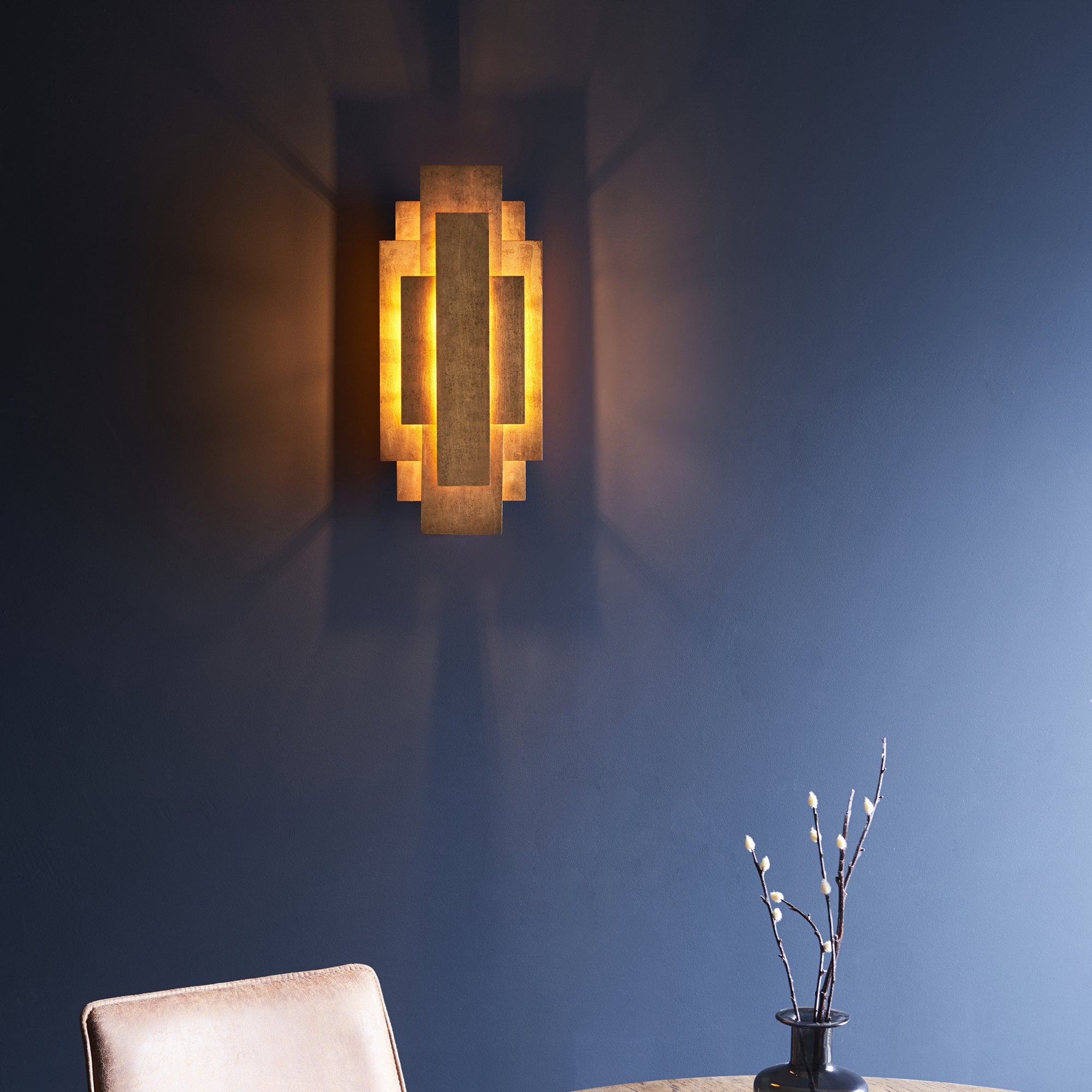 Utopia Overlay 2 Light Wall Light - Antique Gold