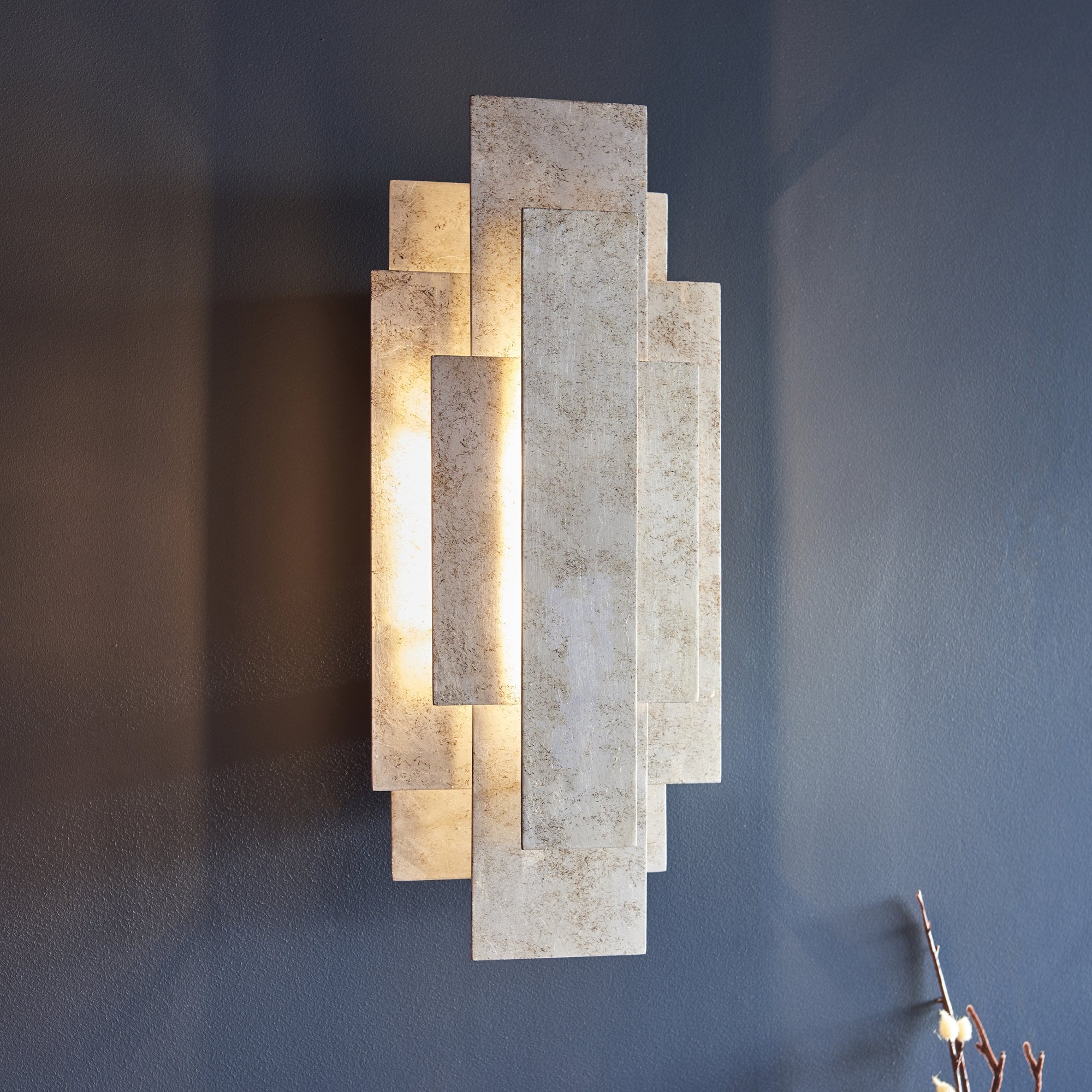 Utopia Overlay 2 Light Wall Light - Antique Silver Leaf