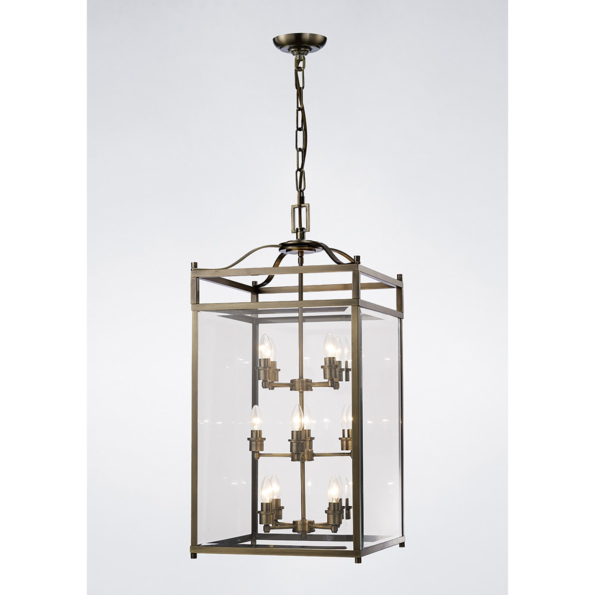 Diyas IL31115 Aston Pendant 12 Light Antique Brass/Glass