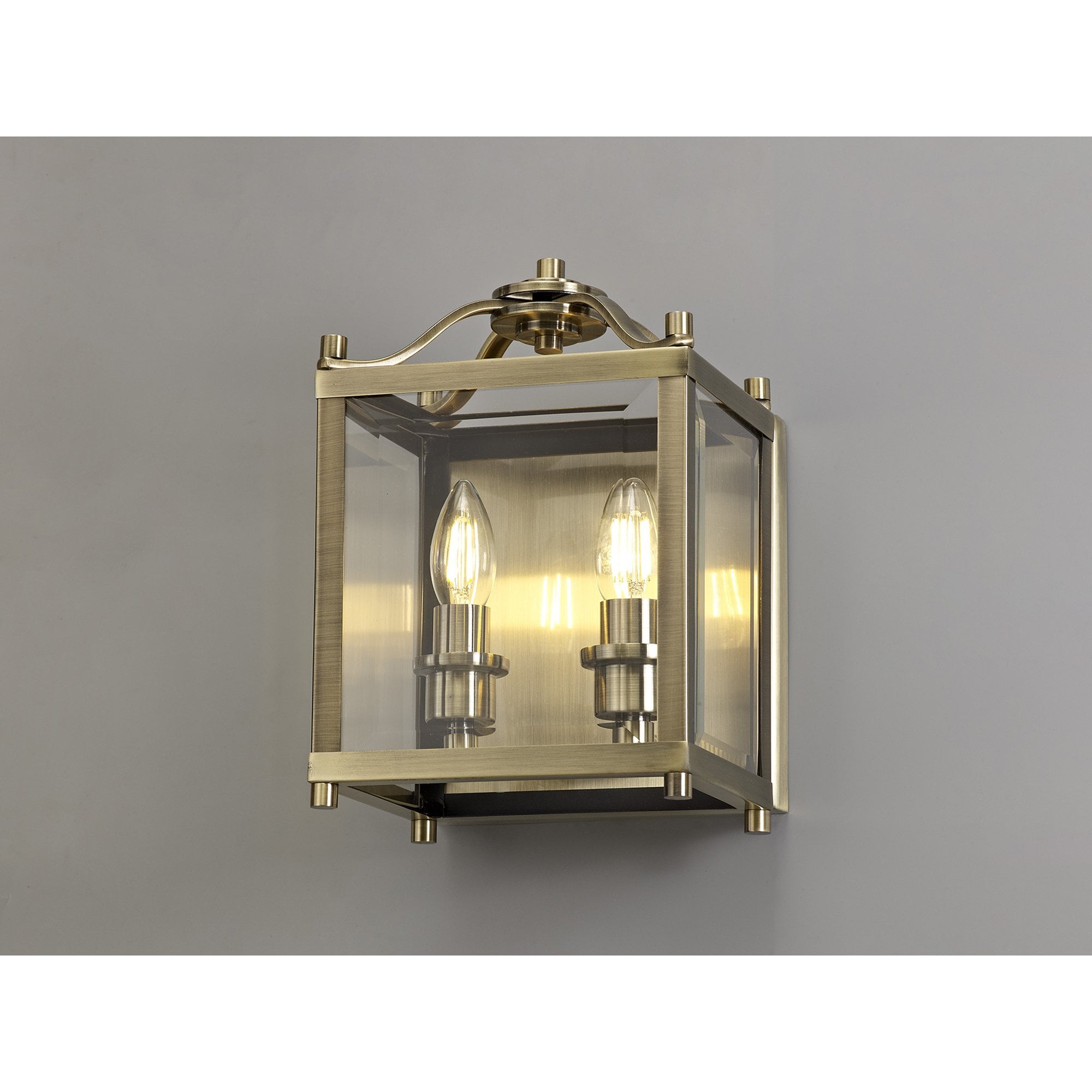 Diyas Aston Wall Lamp 2 Light - Antique Brass & Glass