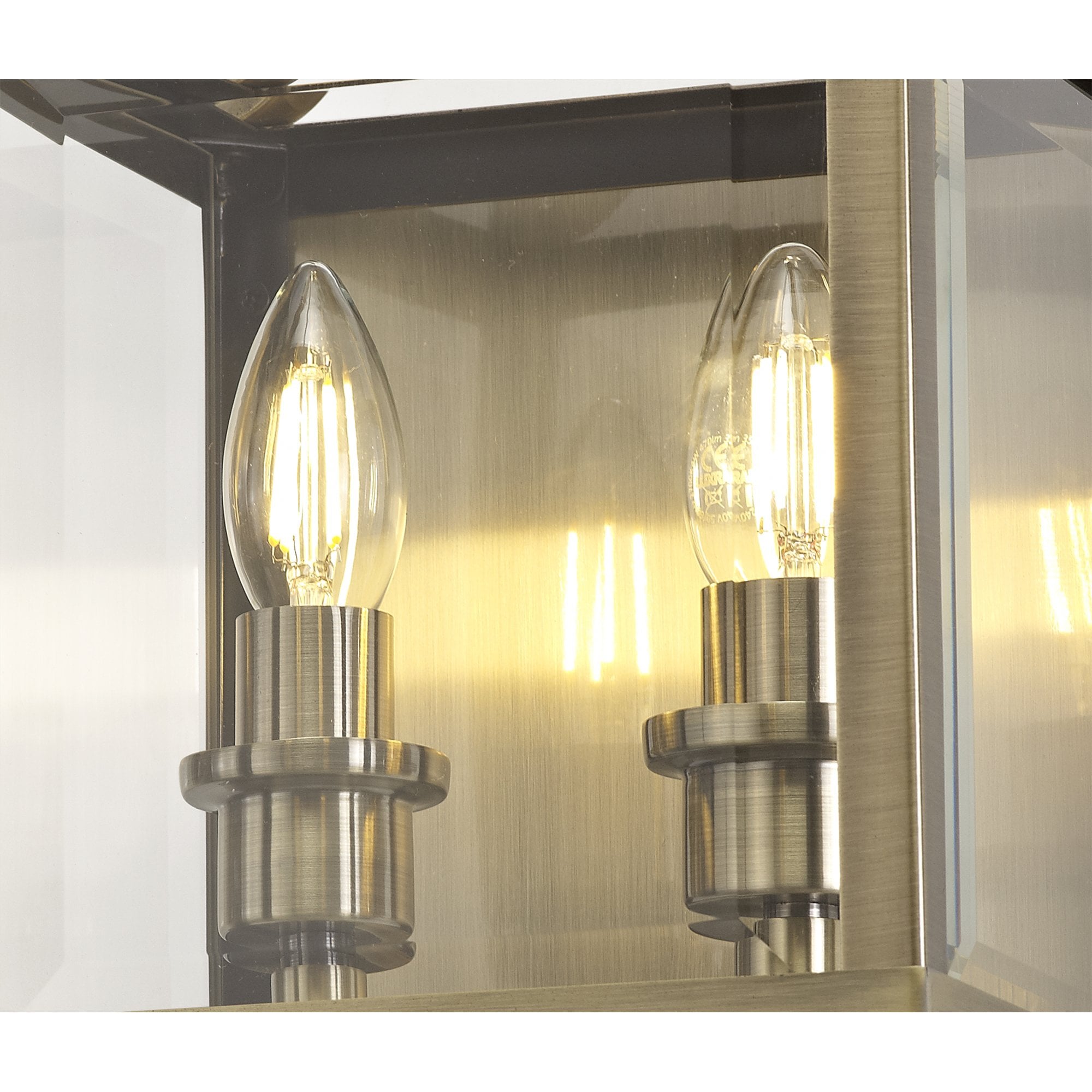 Diyas Aston Wall Lamp 2 Light - Antique Brass & Glass
