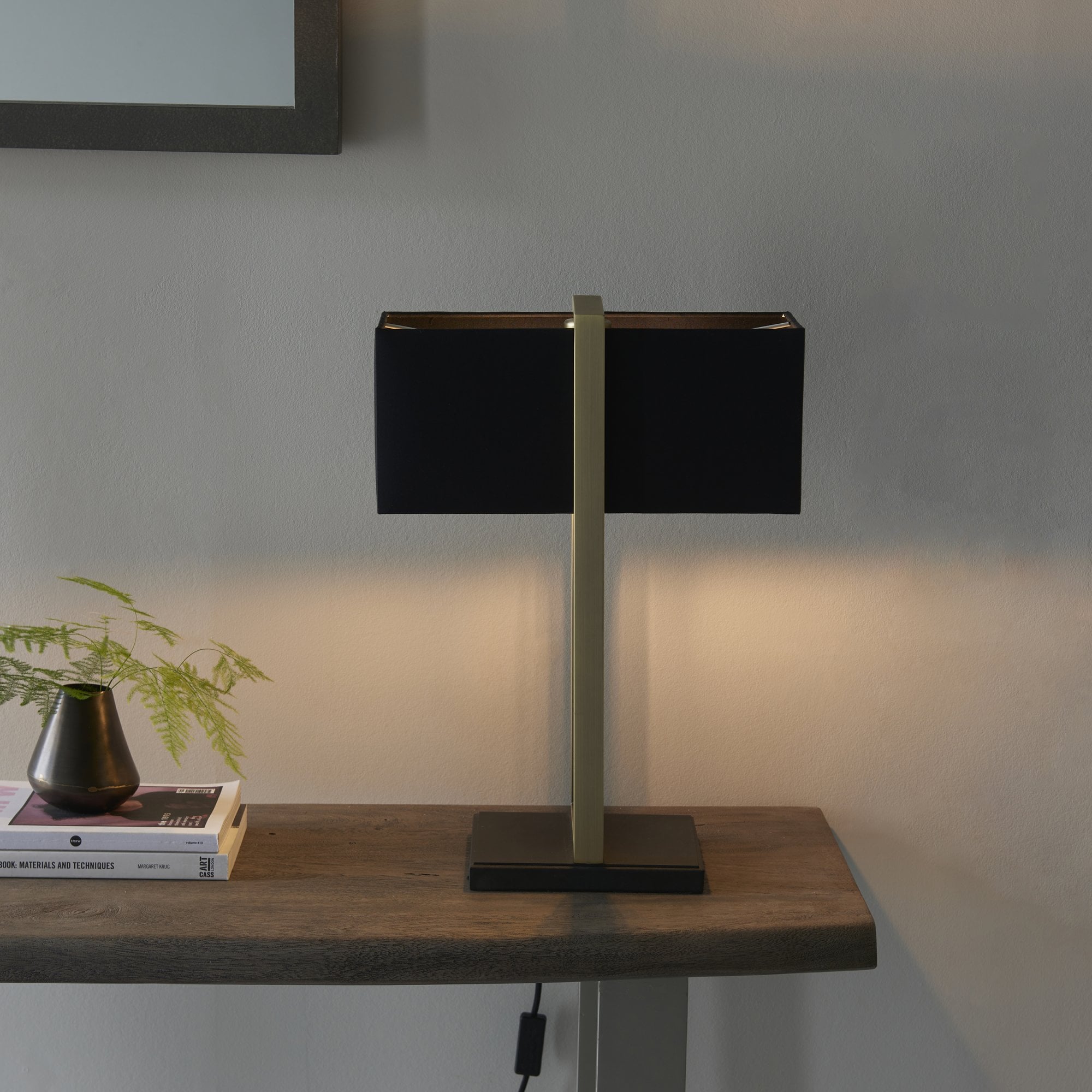 Utopia Oblong Table Lamp -  Antique Brass And Black Shade