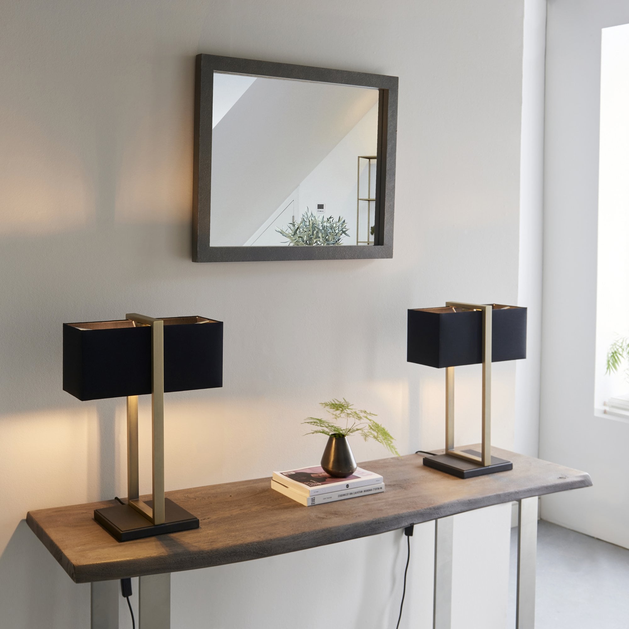 Utopia Oblong Table Lamp -  Antique Brass And Black Shade