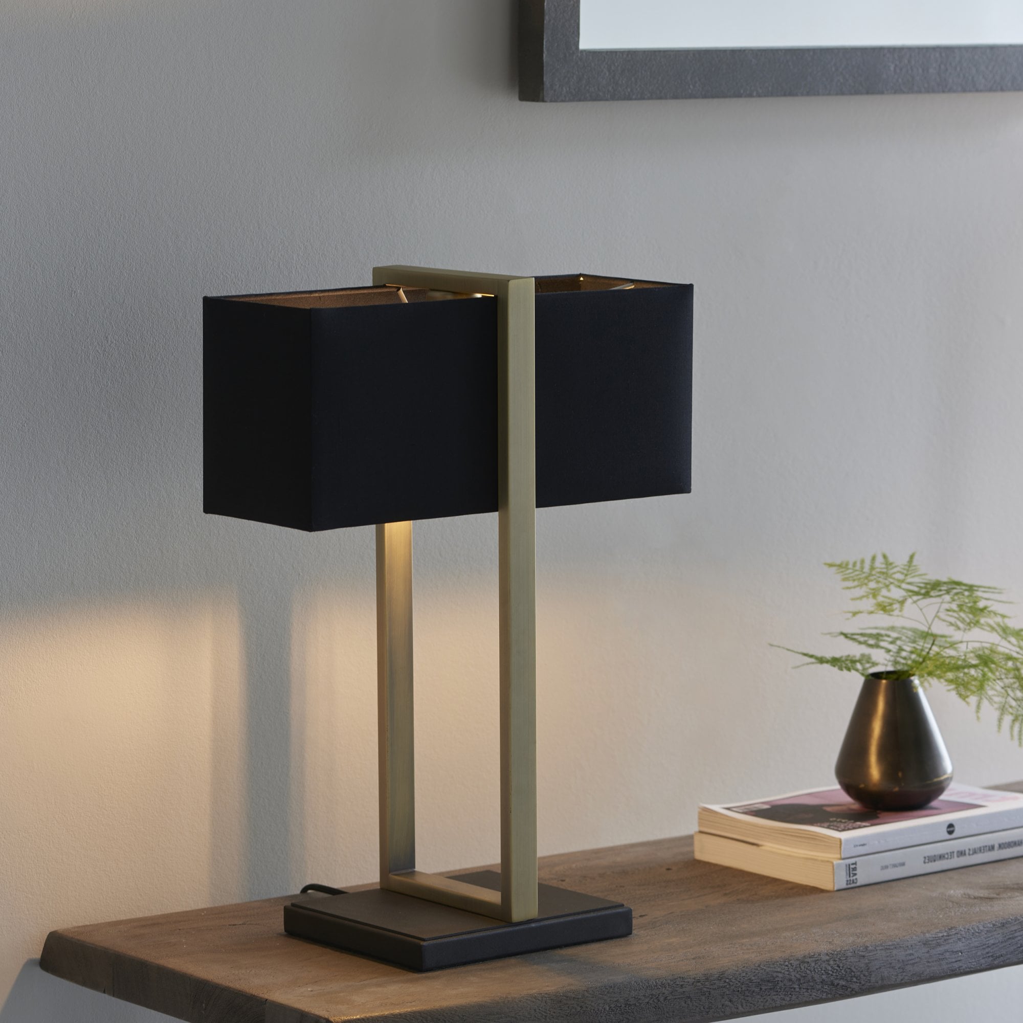 Utopia Oblong Table Lamp -  Antique Brass And Black Shade