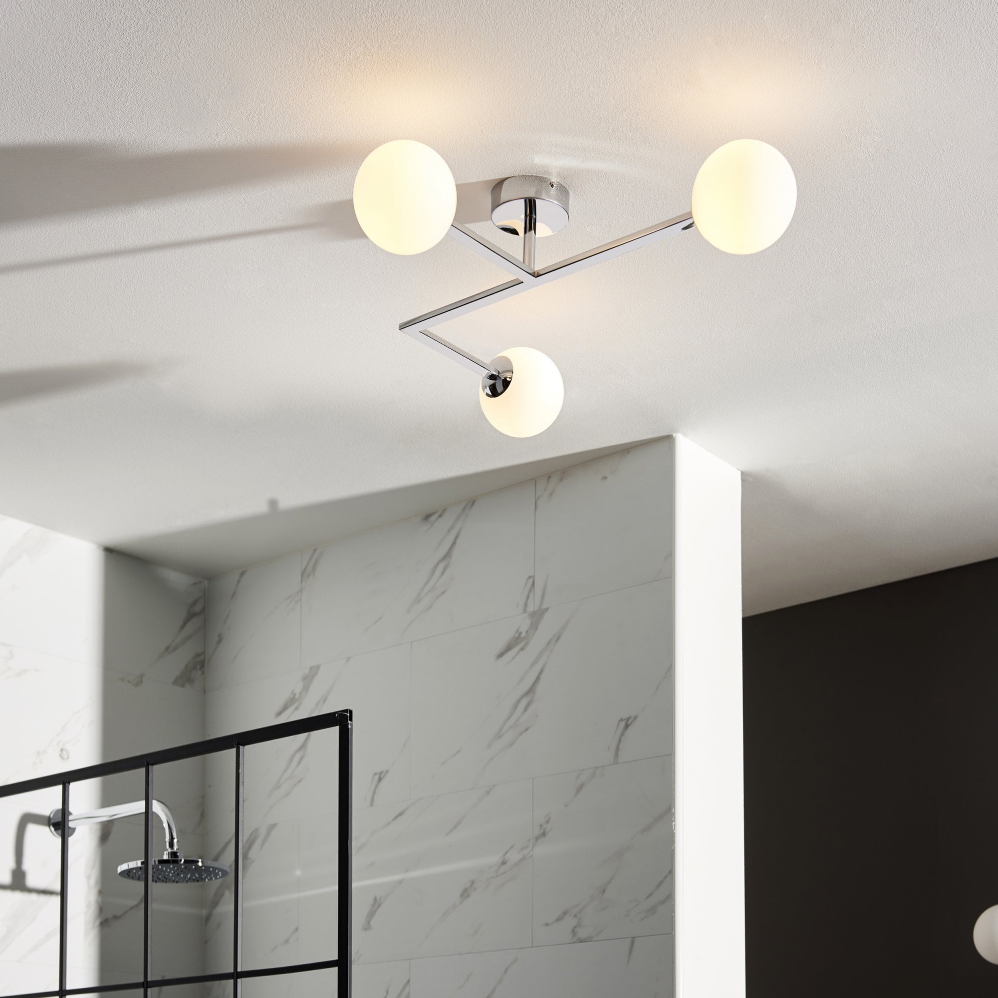 Utopia Linear Metal Semi Flush Fitting - Chrome With White Globe