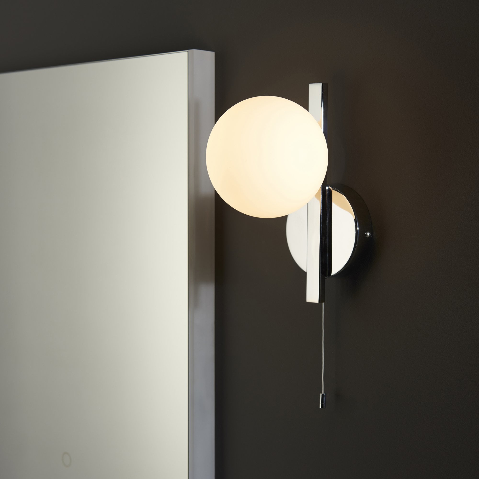 Utopia Linear Metal Wall Light - Chrome With White Globe