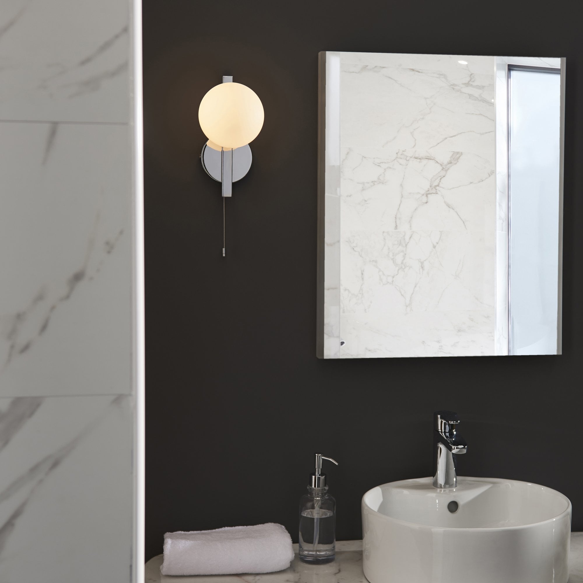 Utopia Linear Metal Wall Light - Chrome With White Globe
