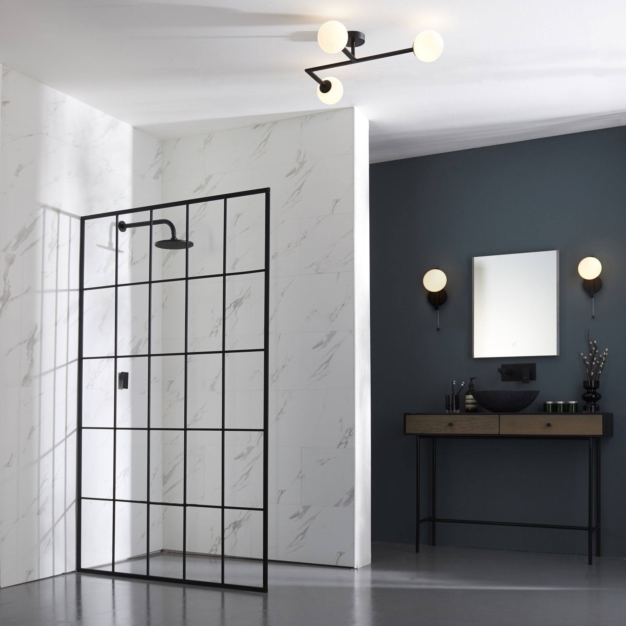 Utopia Linear Metal Wall Light - Black With White Globe