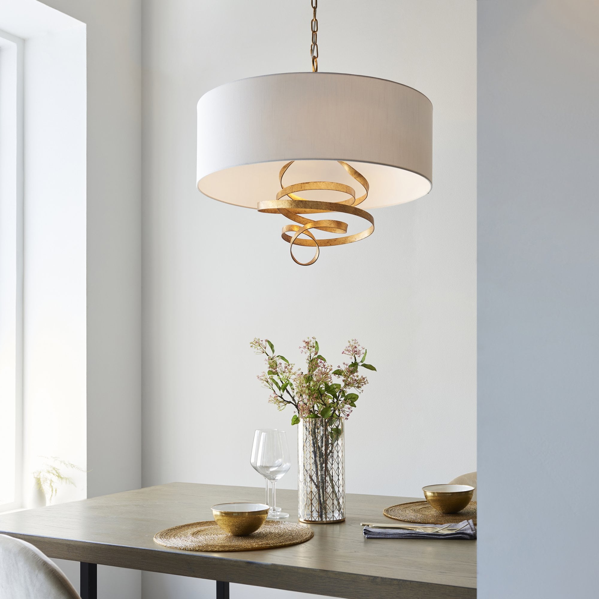 Utopia Swirl Pendant - Gold With Ivory Shade