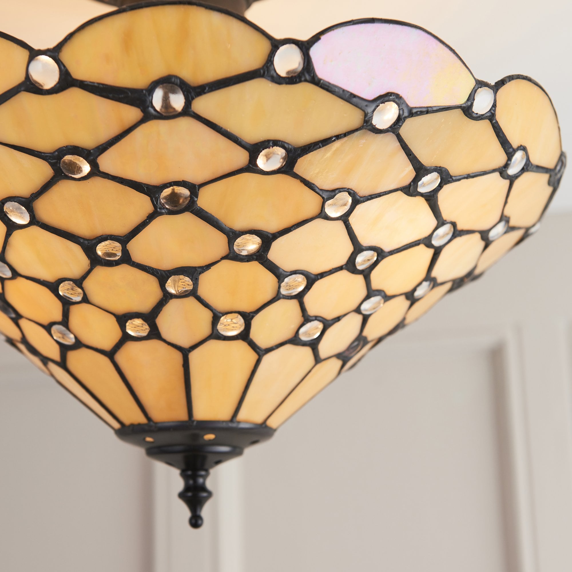 Interiors 1900 Pearl Medium 3 Light Semi-Flush Fitting - Tiffany Glass