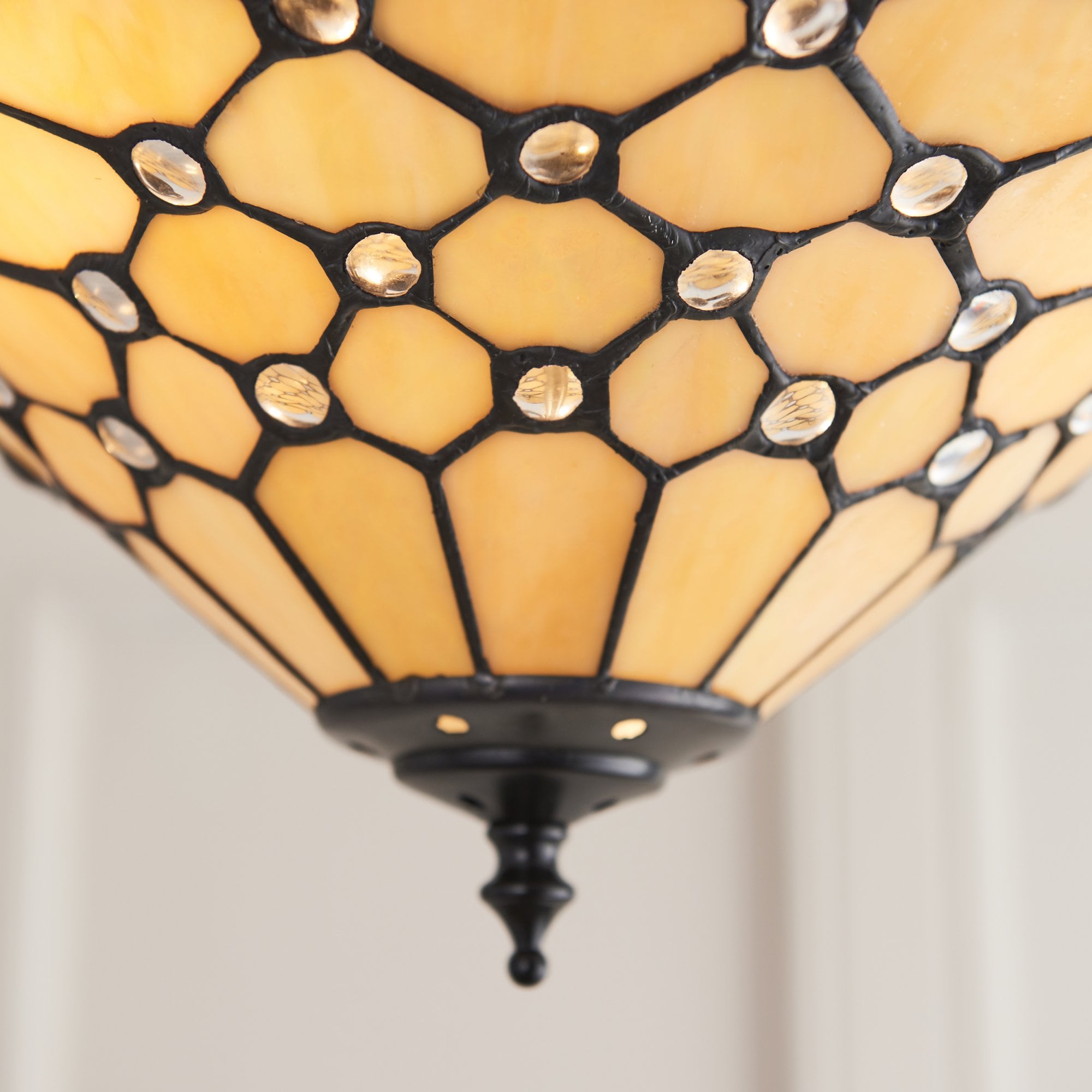Interiors 1900 Pearl Medium 3 Light Semi-Flush Fitting - Tiffany Glass