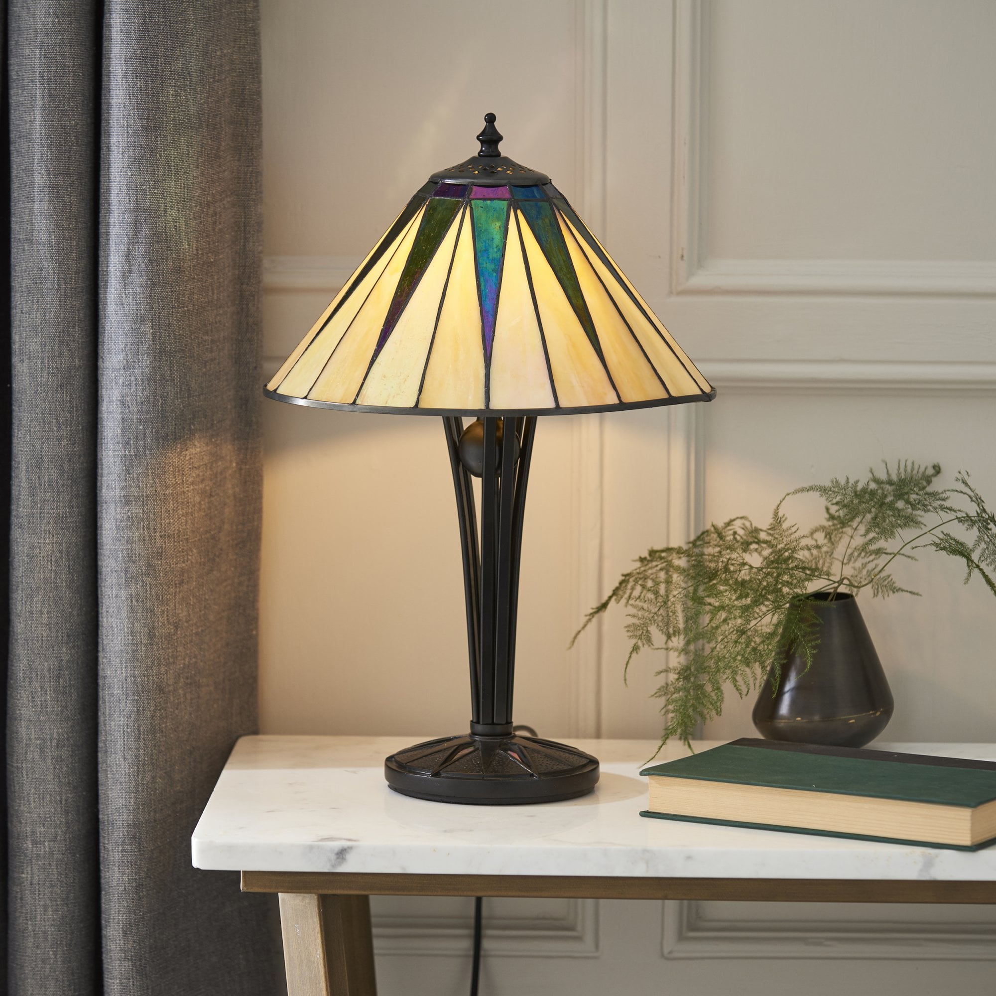 Interiors 1900 Dark Star Small Table Lamp - Tiffany Glass