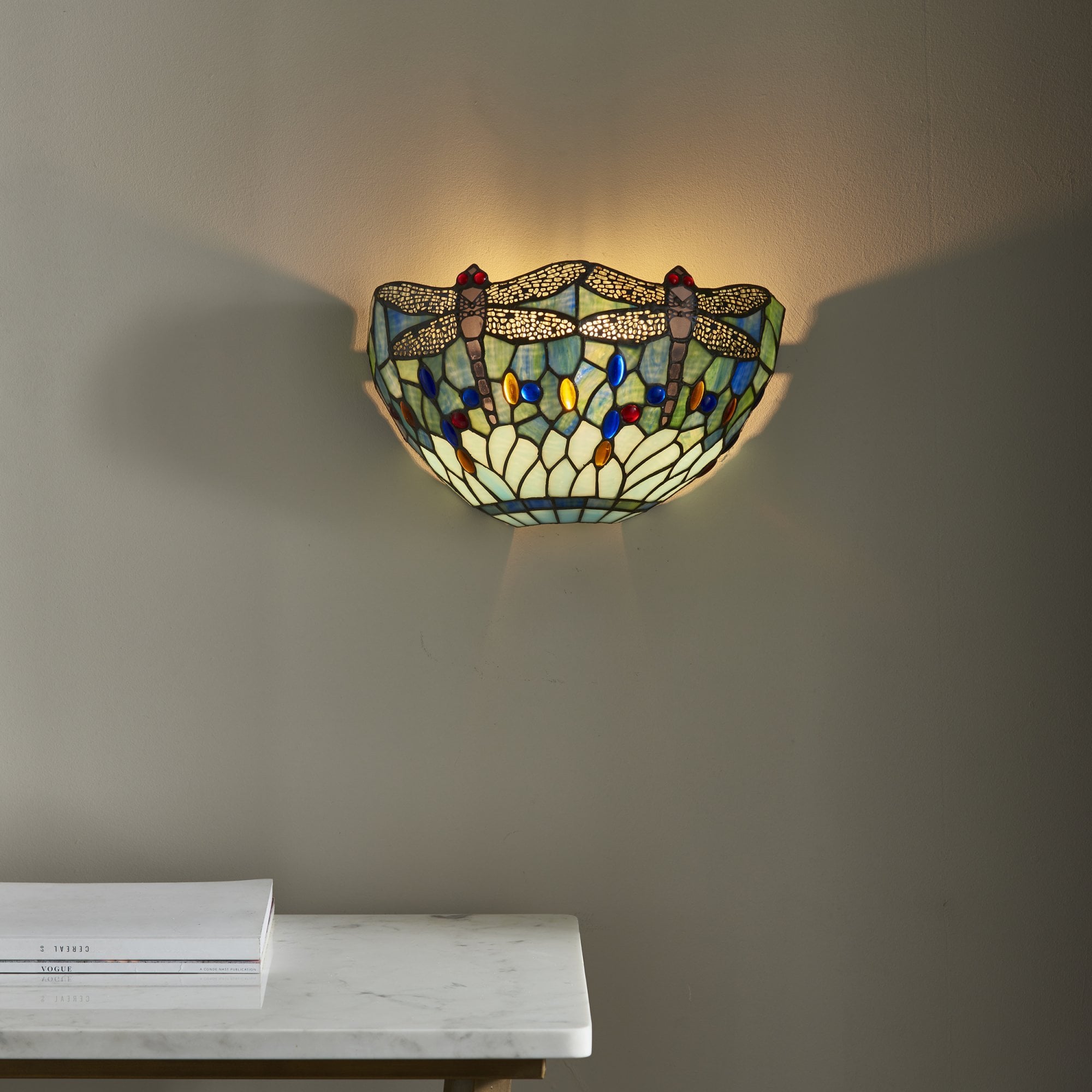 Interiors 1900 Dragonfly Blue Single Wall Fitting - Tiffany Glass