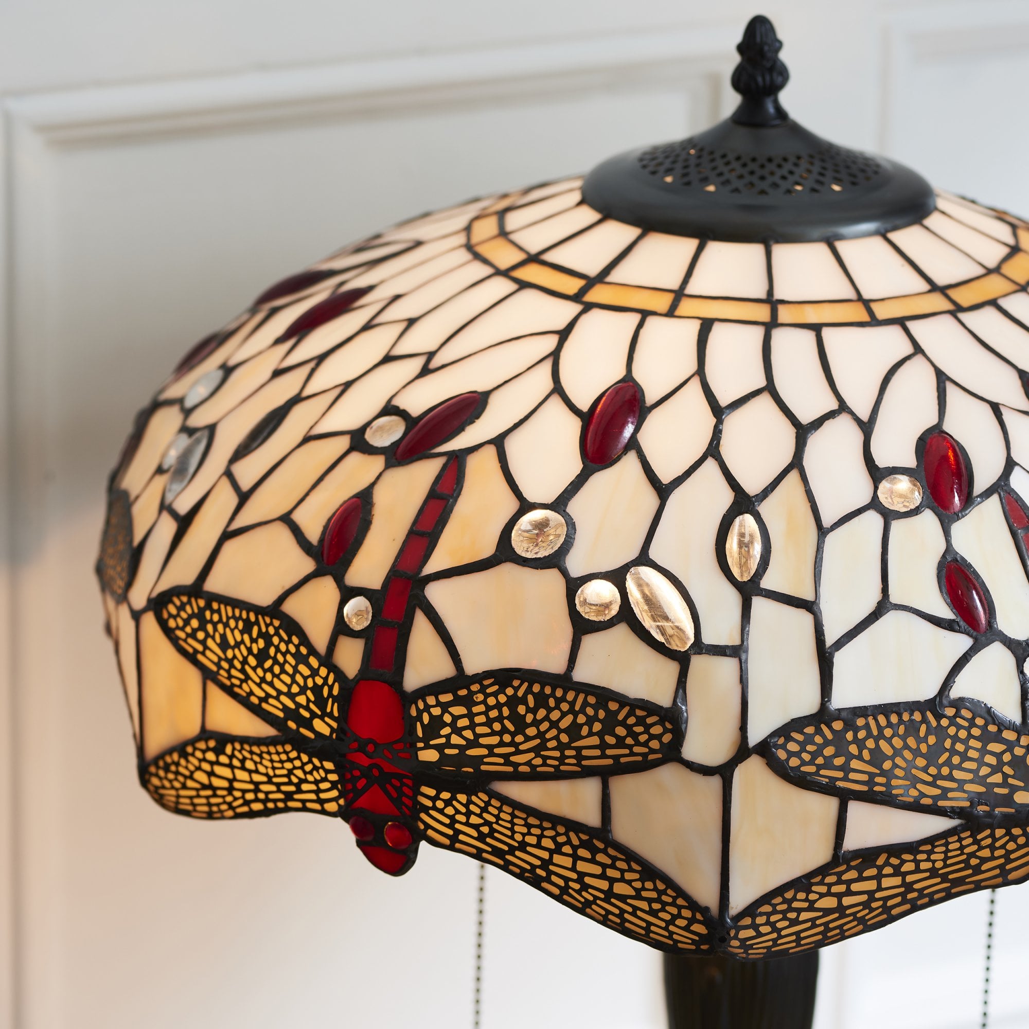 Interiors 1900 Dragonfly Beige Medium Table Lamp - Tiffany Glass