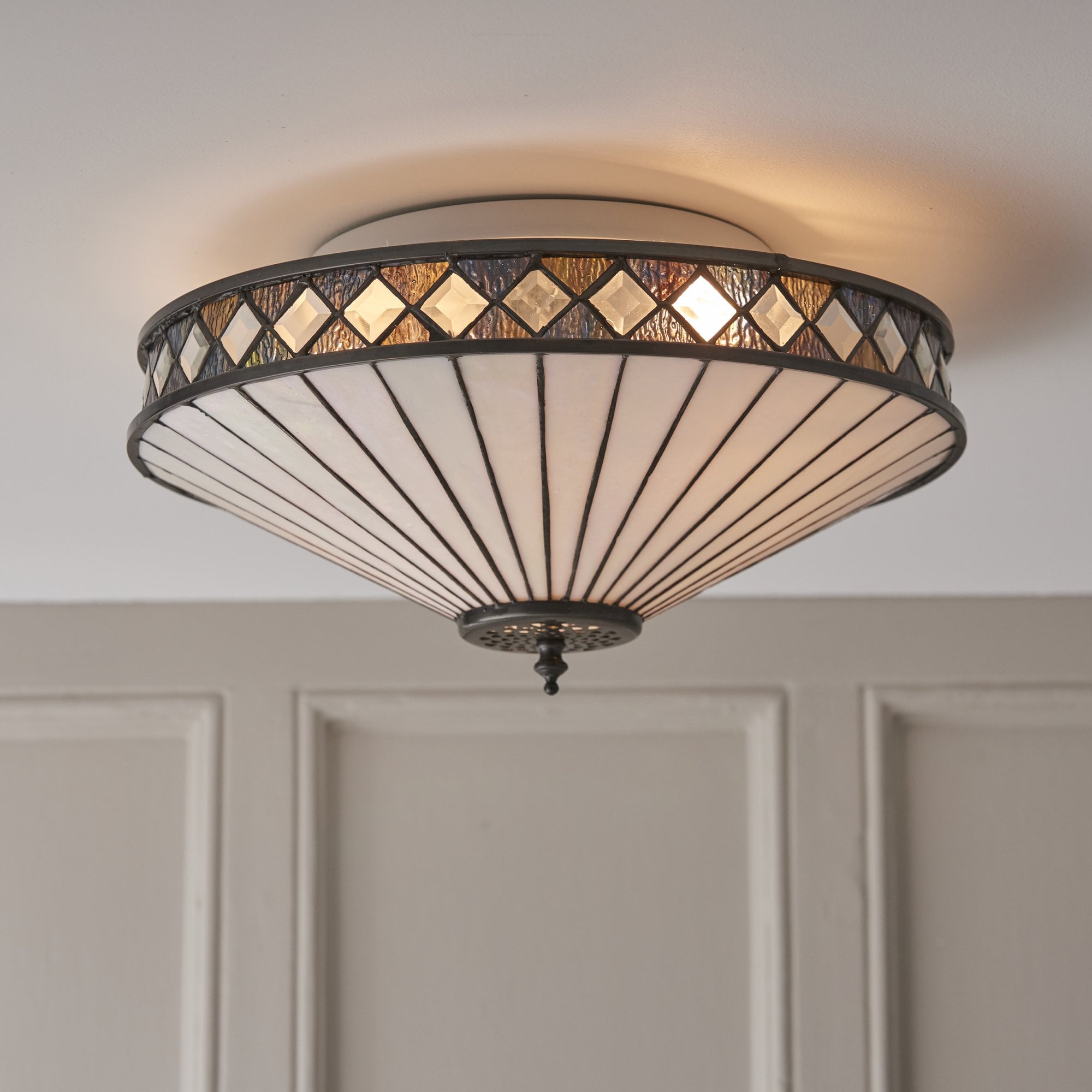 Interiors 1900 Fargo Medium 2 Light Flush Fitting - Tiffany Glass