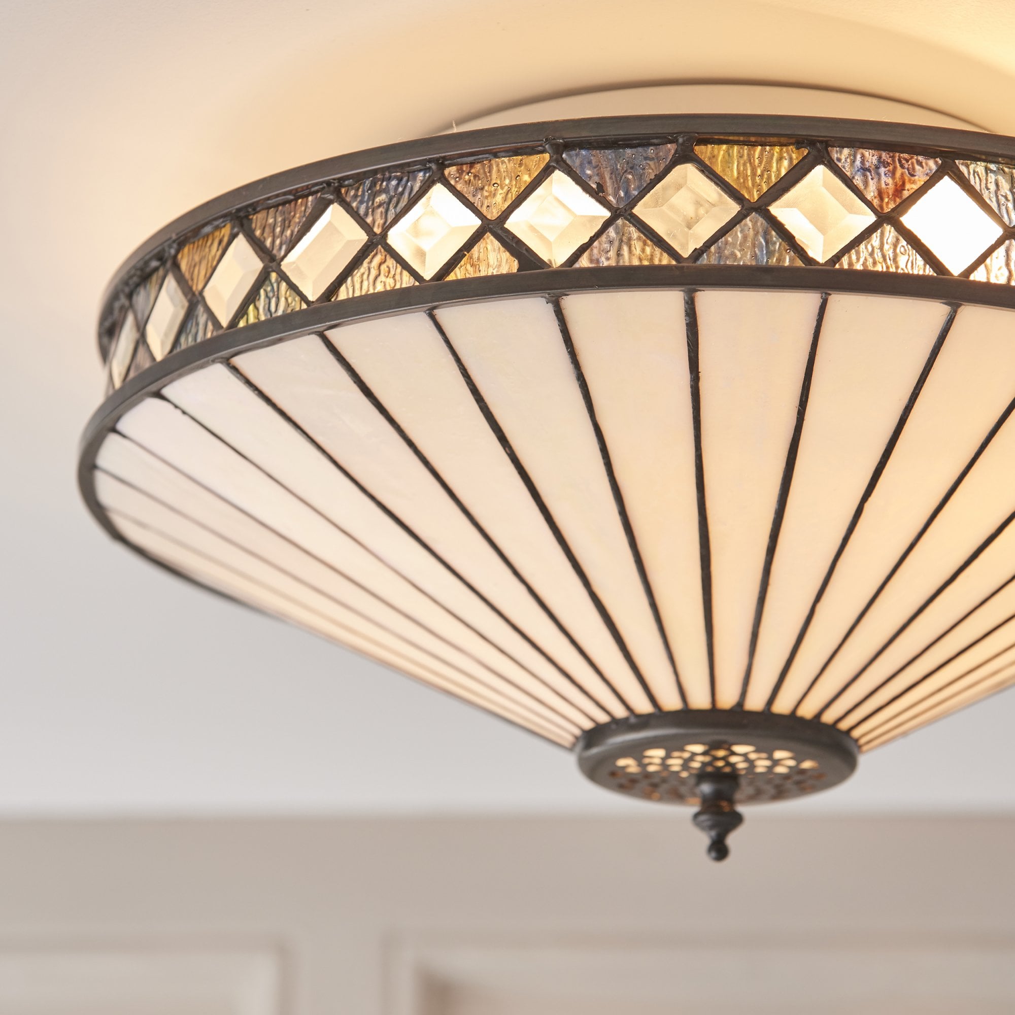 Interiors 1900 Fargo Medium 2 Light Flush Fitting - Tiffany Glass