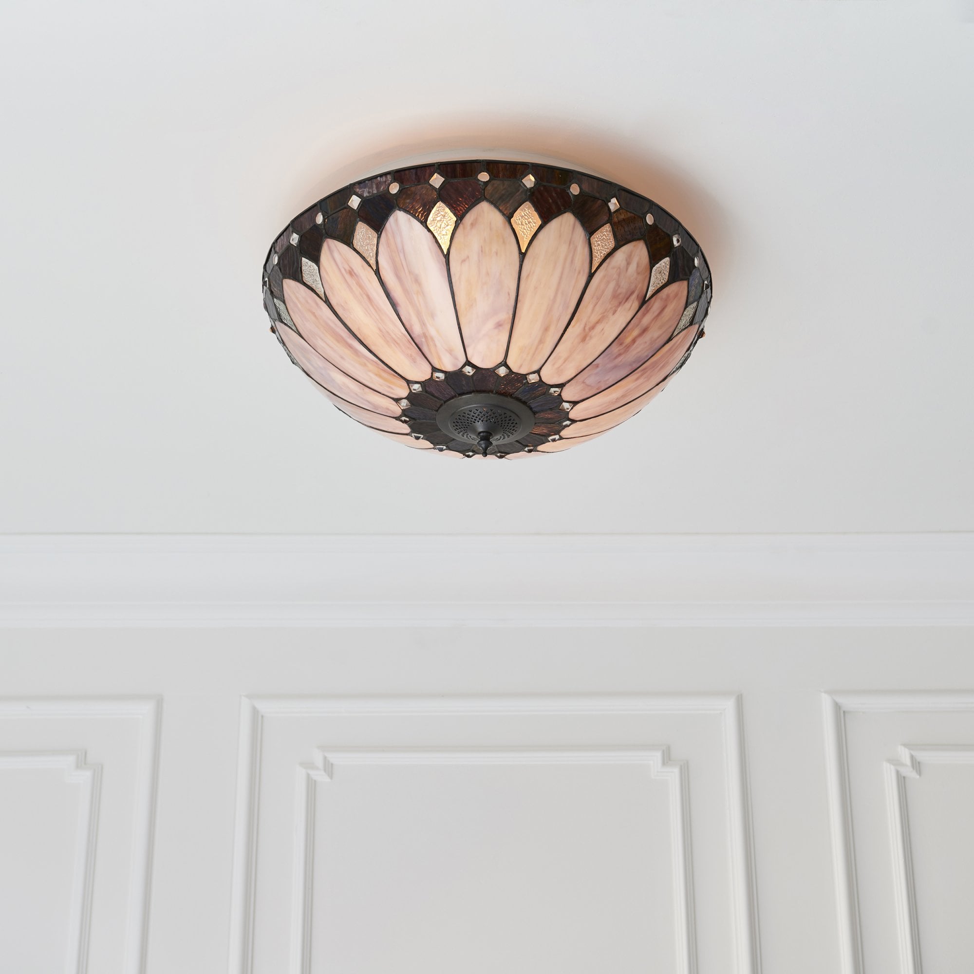 Interiors 1900 Brooklyn Large 2 Light Flush Fitting - Tiffany Glass