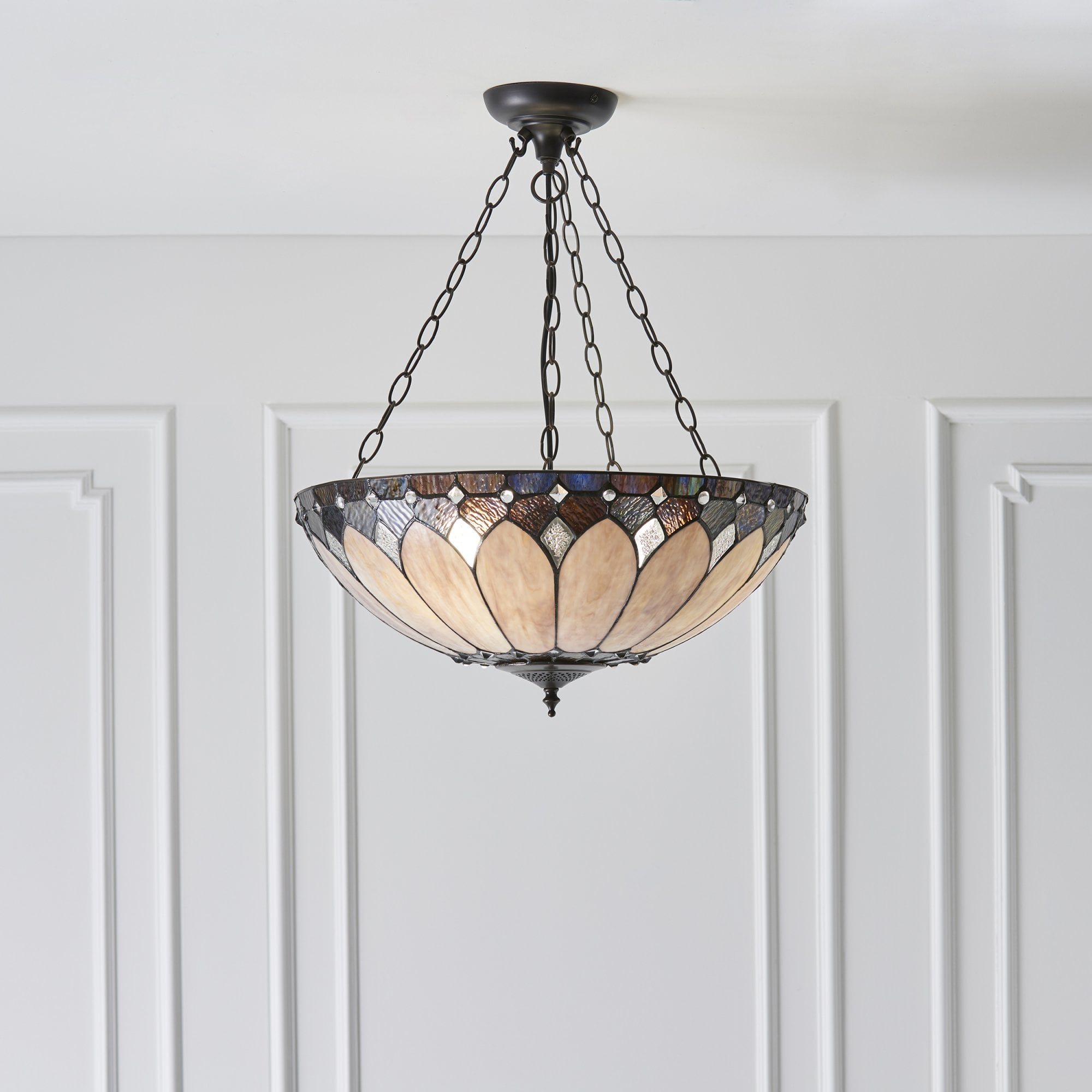 Interiors 1900 Brooklyn Large Inverted 3 Light Pendant - Tiffany Glass