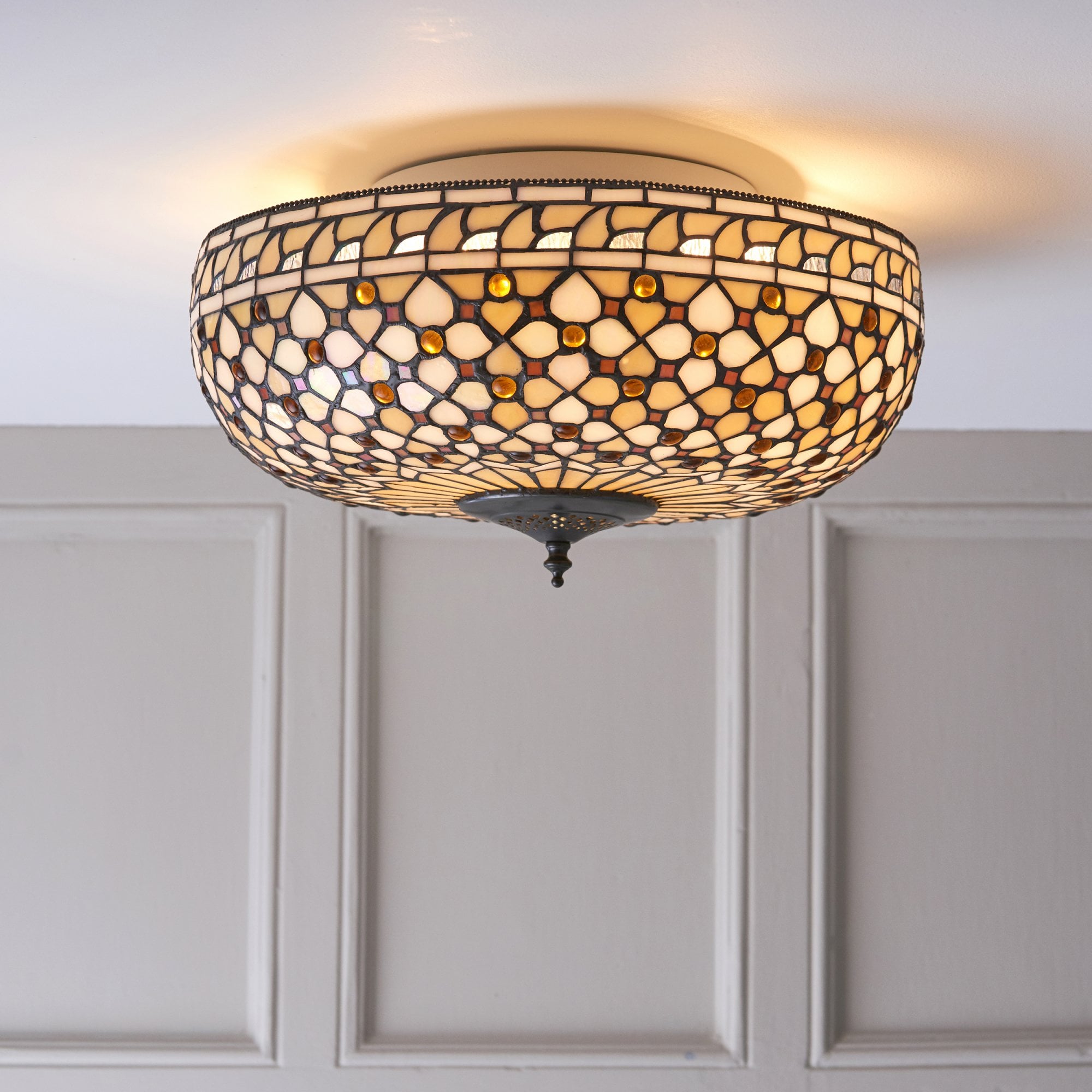 Interiors 1900 Mille Feux Large 2 Light Flush Fitting - Tiffany Glass