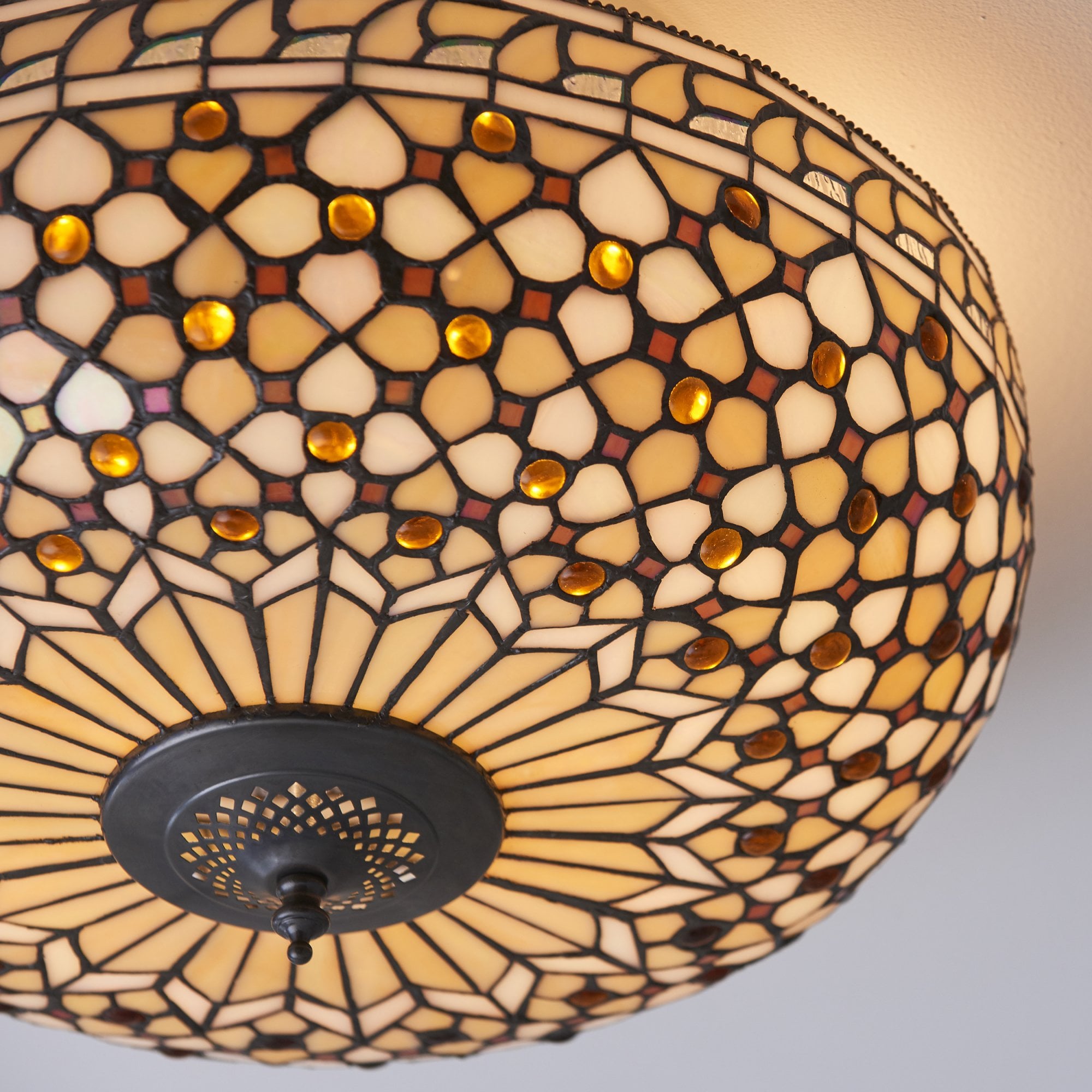 Interiors 1900 Mille Feux Large 2 Light Flush Fitting - Tiffany Glass