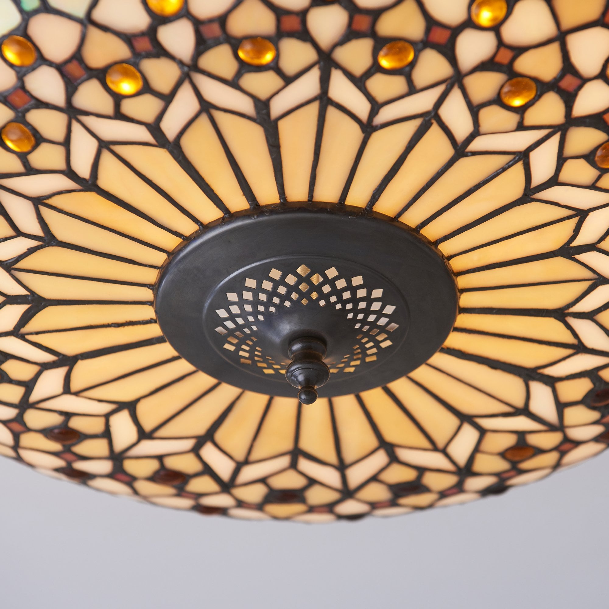 Interiors 1900 Mille Feux Large 2 Light Flush Fitting - Tiffany Glass