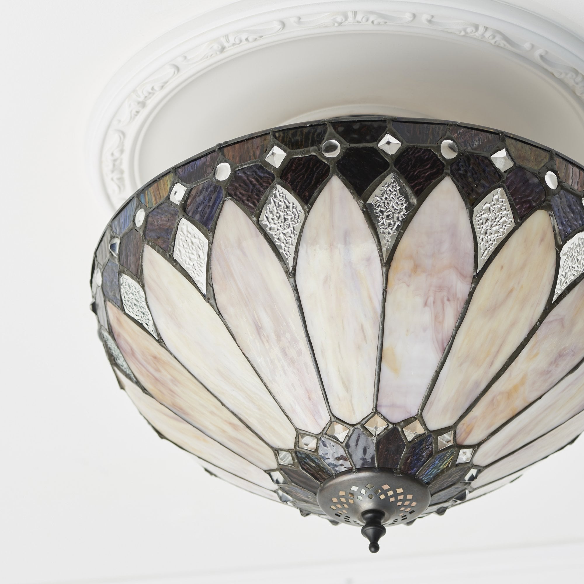 Interiors 1900 Brooklyn Medium 3 Light Semi-Flush Fitting - Tiffany Glass