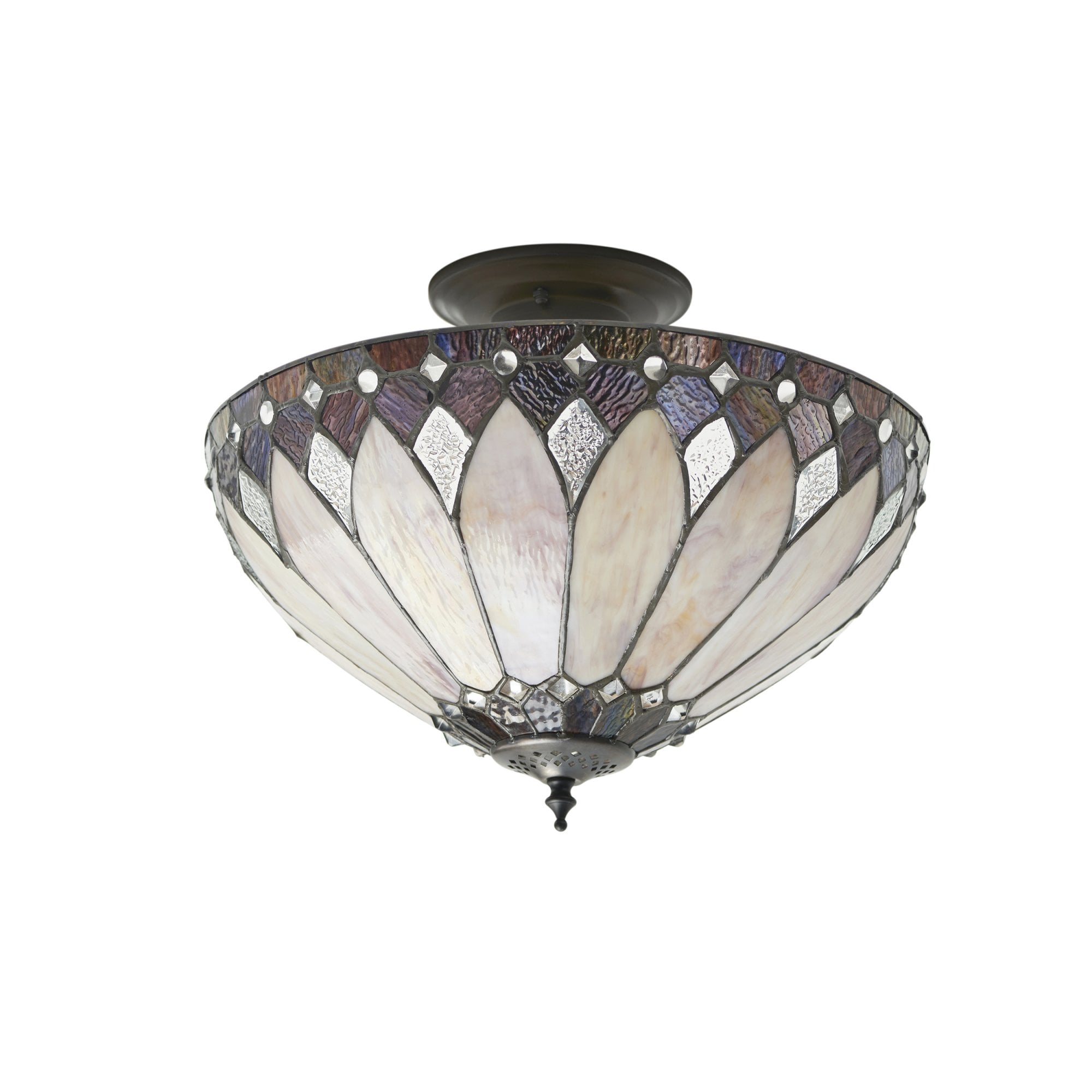 Interiors 1900 Brooklyn Medium 3 Light Semi-Flush Fitting - Tiffany Glass