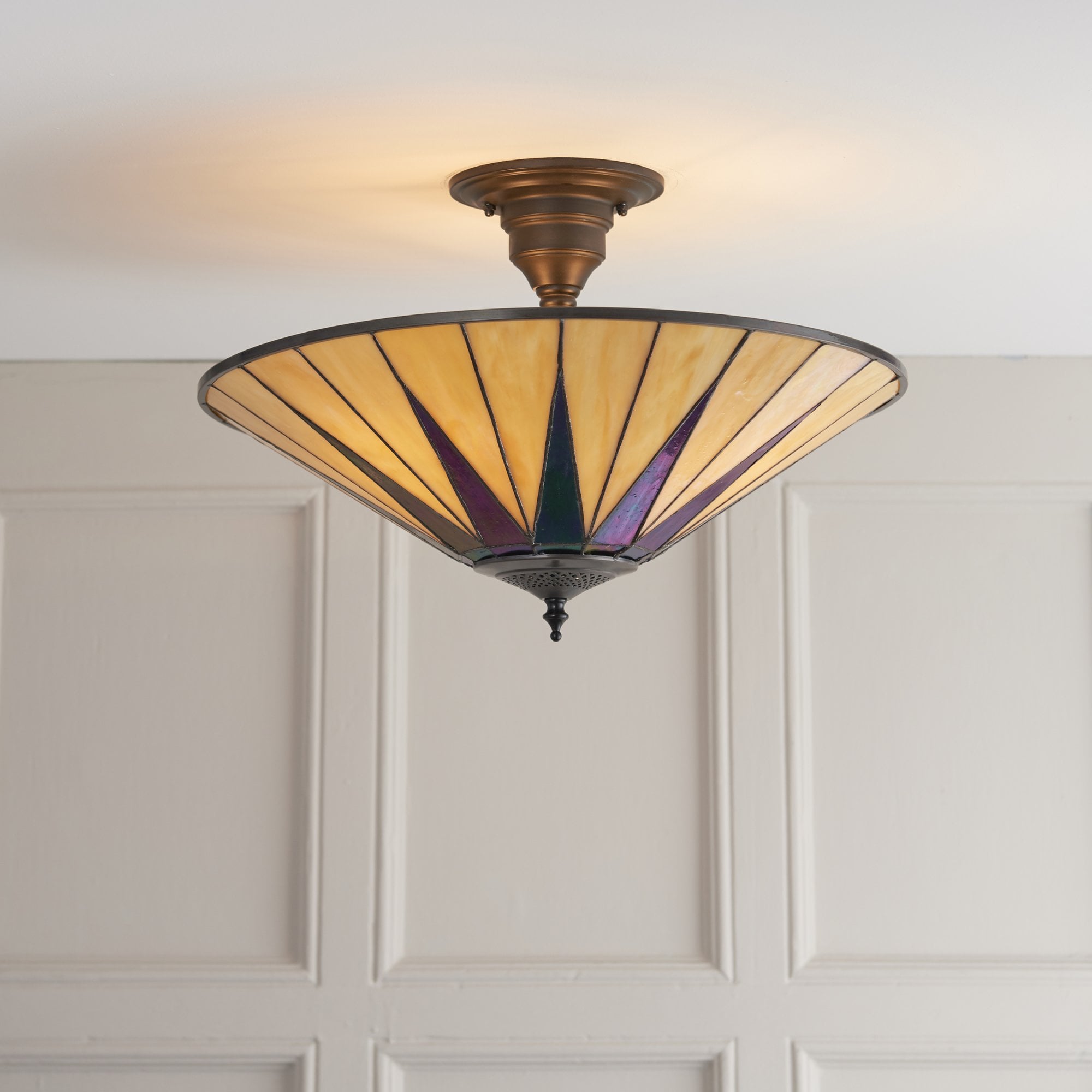 Interiors 1900 Dark Star Large 3 Light Semi-Flush Fitting - Tiffany Glass