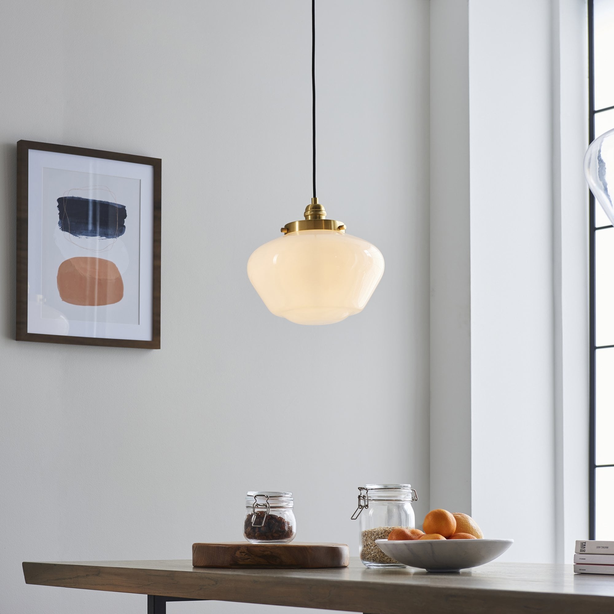 Endon Camberley Pendant Light -  Shiny Brass With Opal Glass