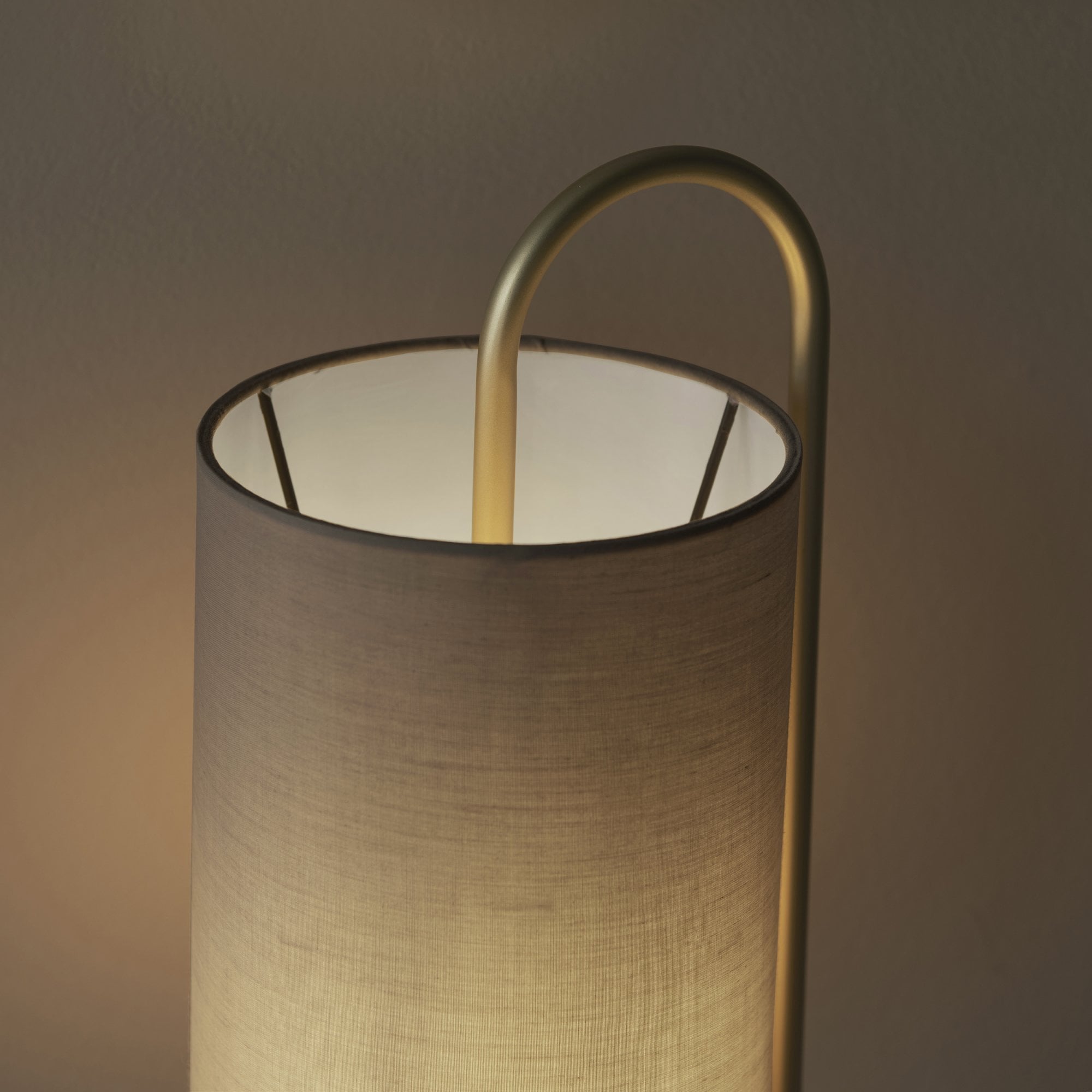 Endon Klip Metal Frame Table Lamp - Antique Brass With Grey Shade - Short