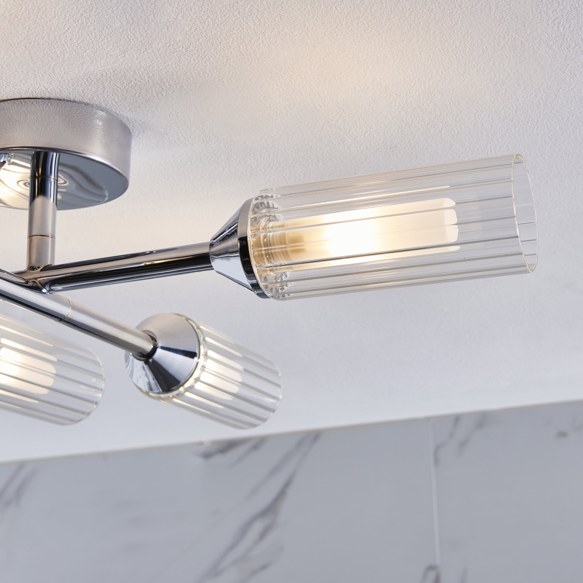 Utopia Flute 6 Light Semi-Flush - Ribbed & Frosted Chrome