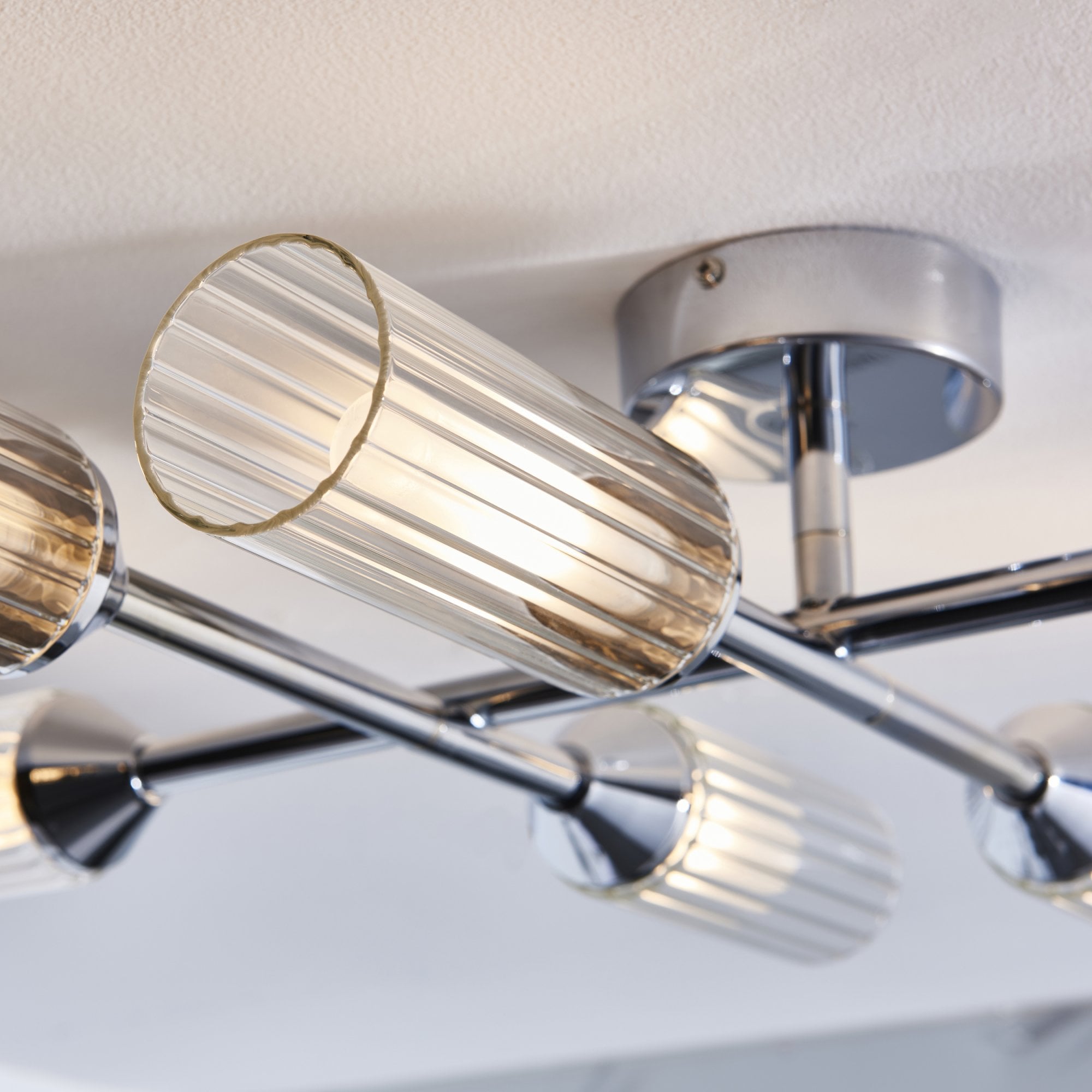 Utopia Flute 6 Light Semi-Flush - Ribbed & Frosted Chrome