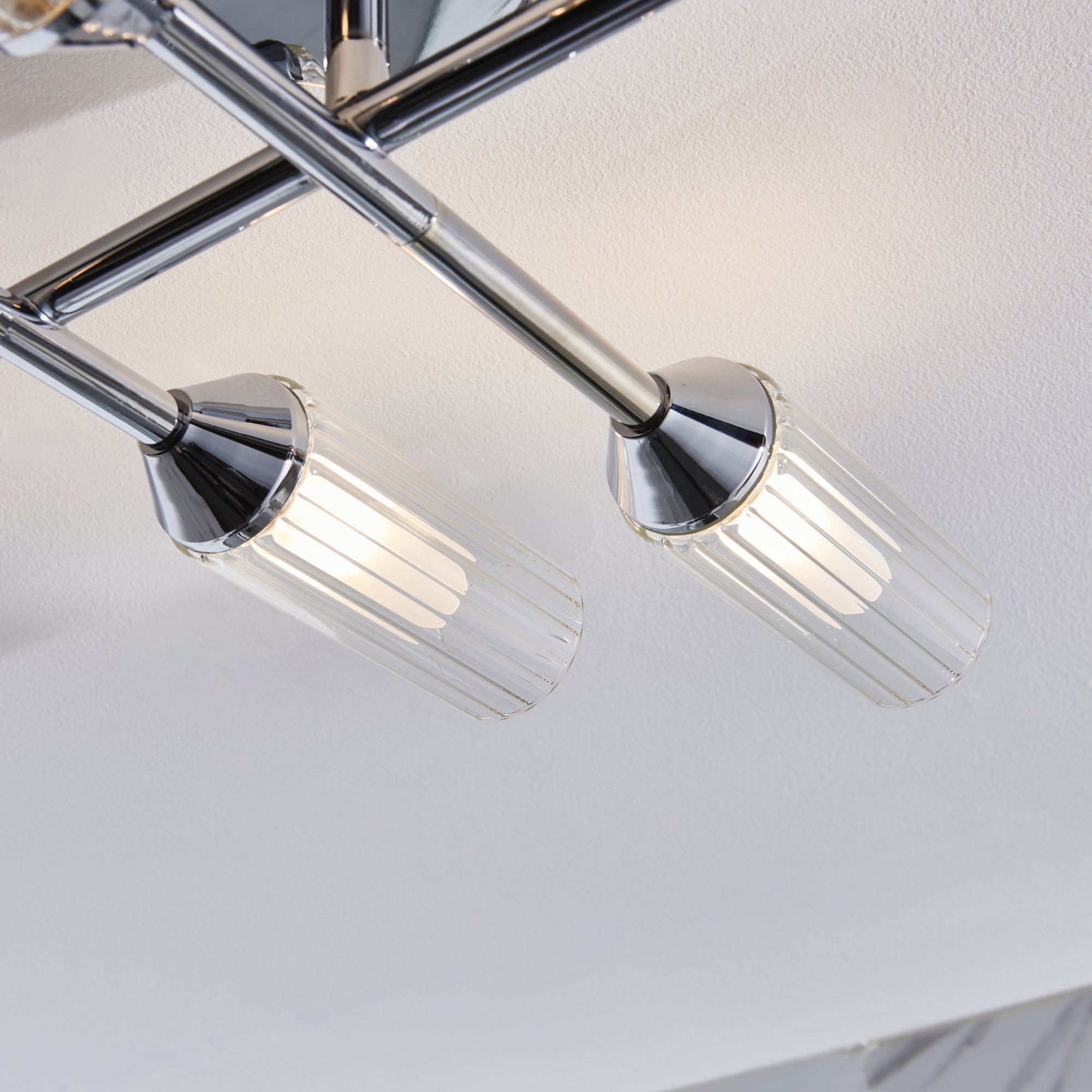 Utopia Flute 6 Light Semi-Flush - Ribbed & Frosted Chrome