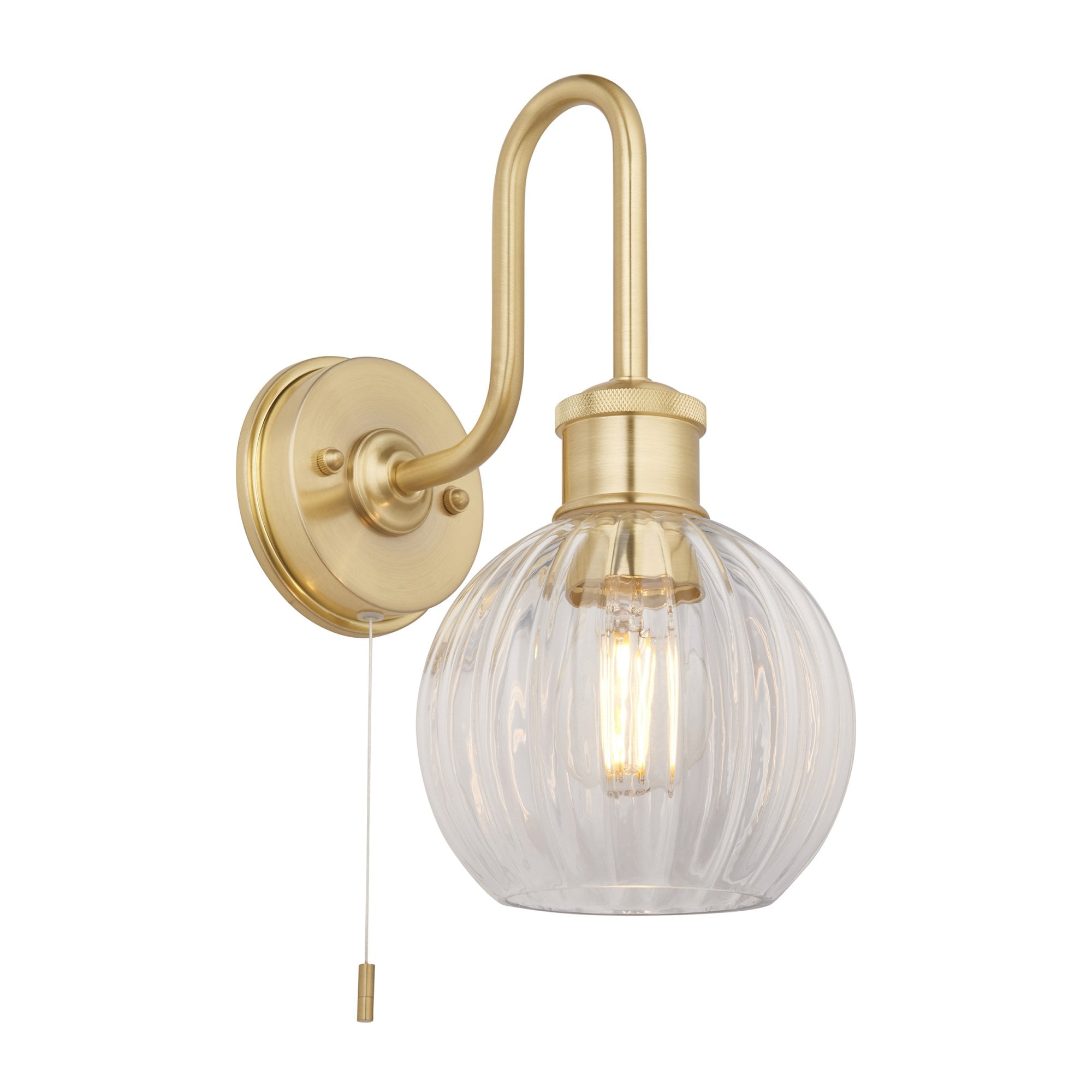 Utopia Plush Single Light Wall - Satin Brass & Ribbed Glass