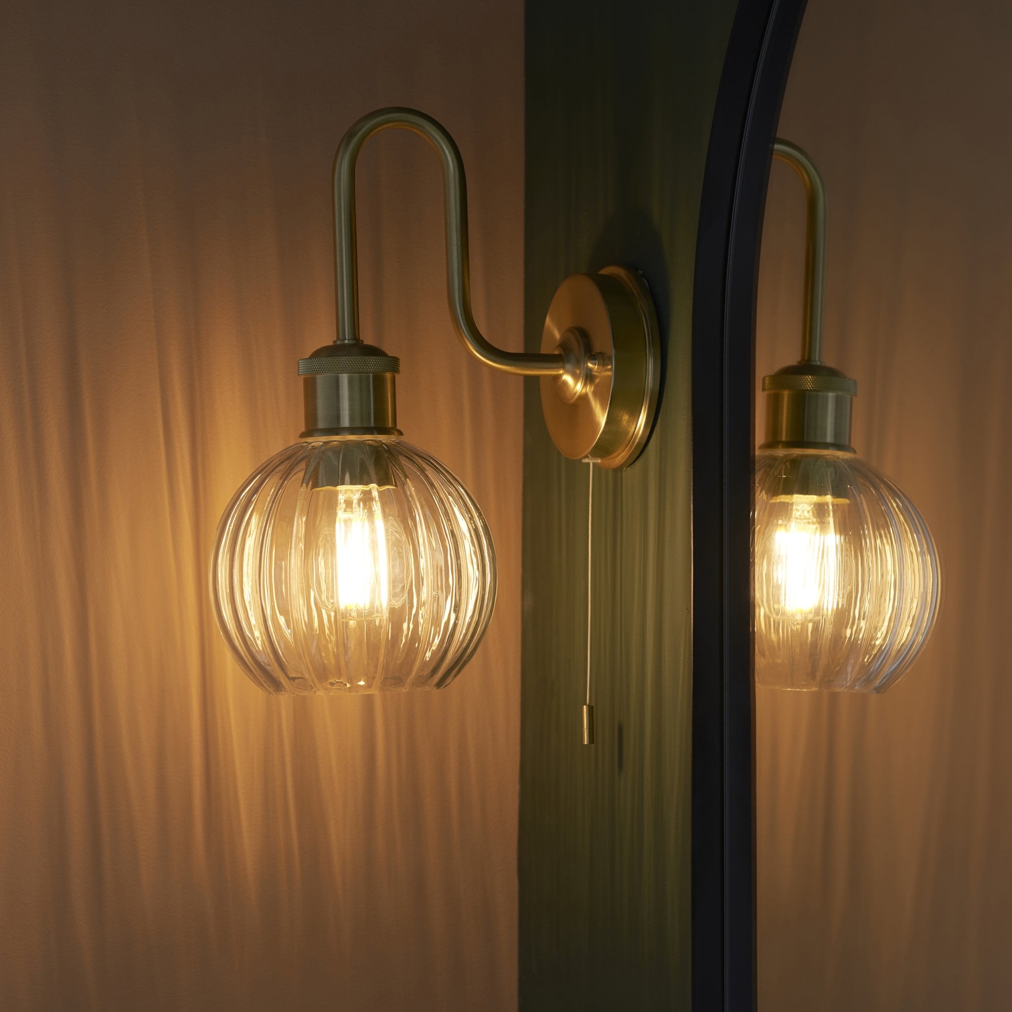 Utopia Plush Single Light Wall - Satin Brass & Ribbed Glass