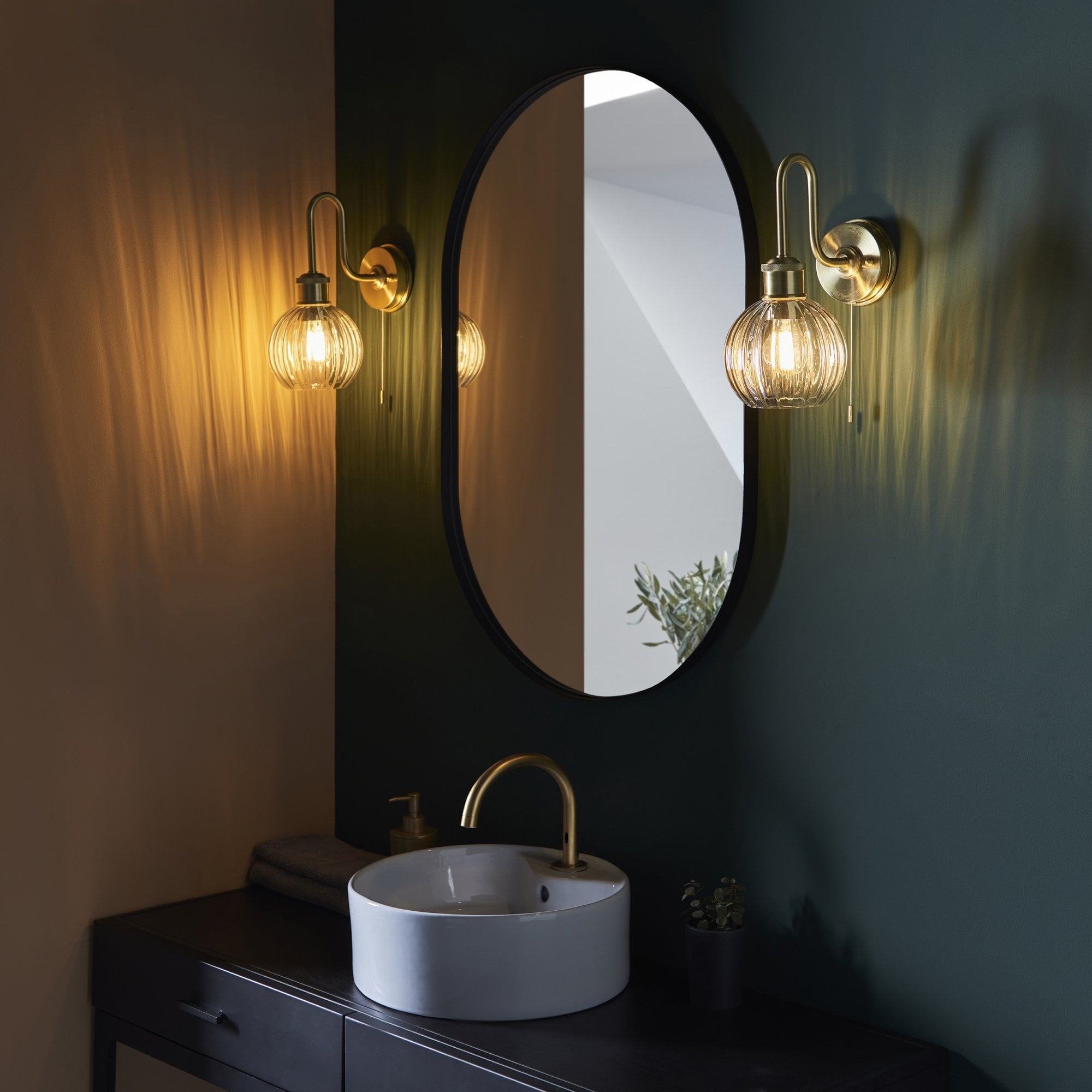 Utopia Plush Single Light Wall - Satin Brass & Ribbed Glass