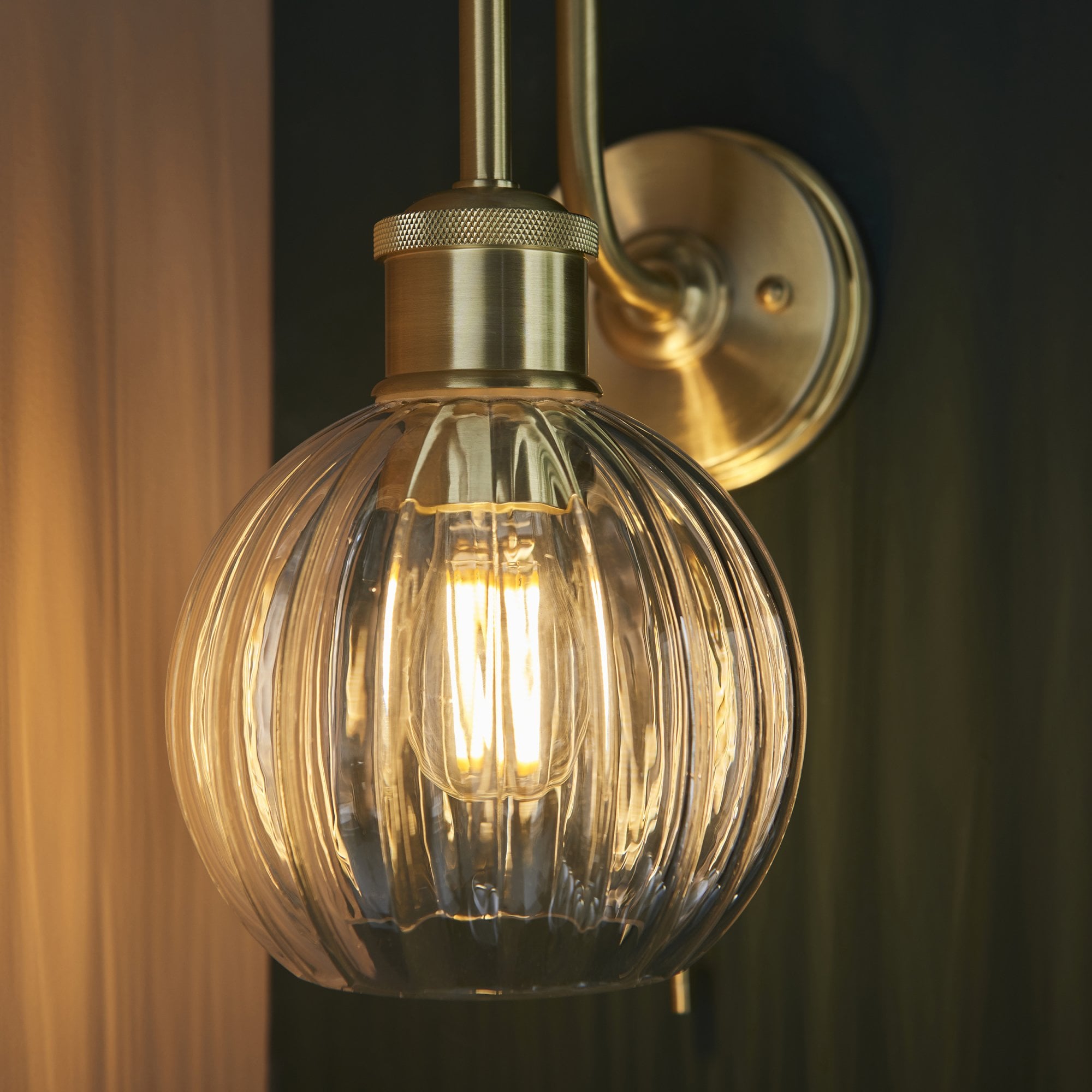 Utopia Plush Single Light Wall - Satin Brass & Ribbed Glass