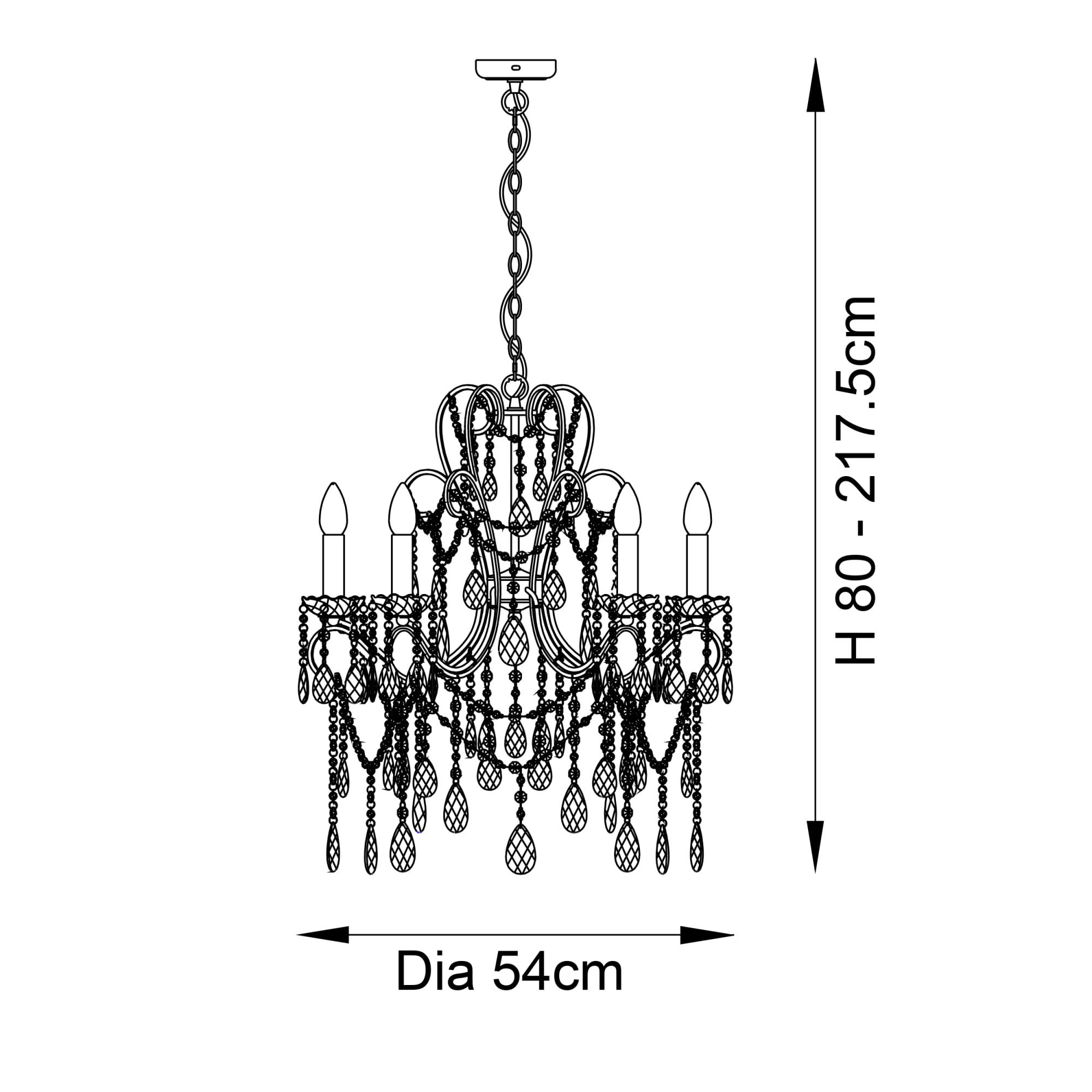 Endon Berkley 5 Light Chandelier - Aged Silver & Crystal Glass