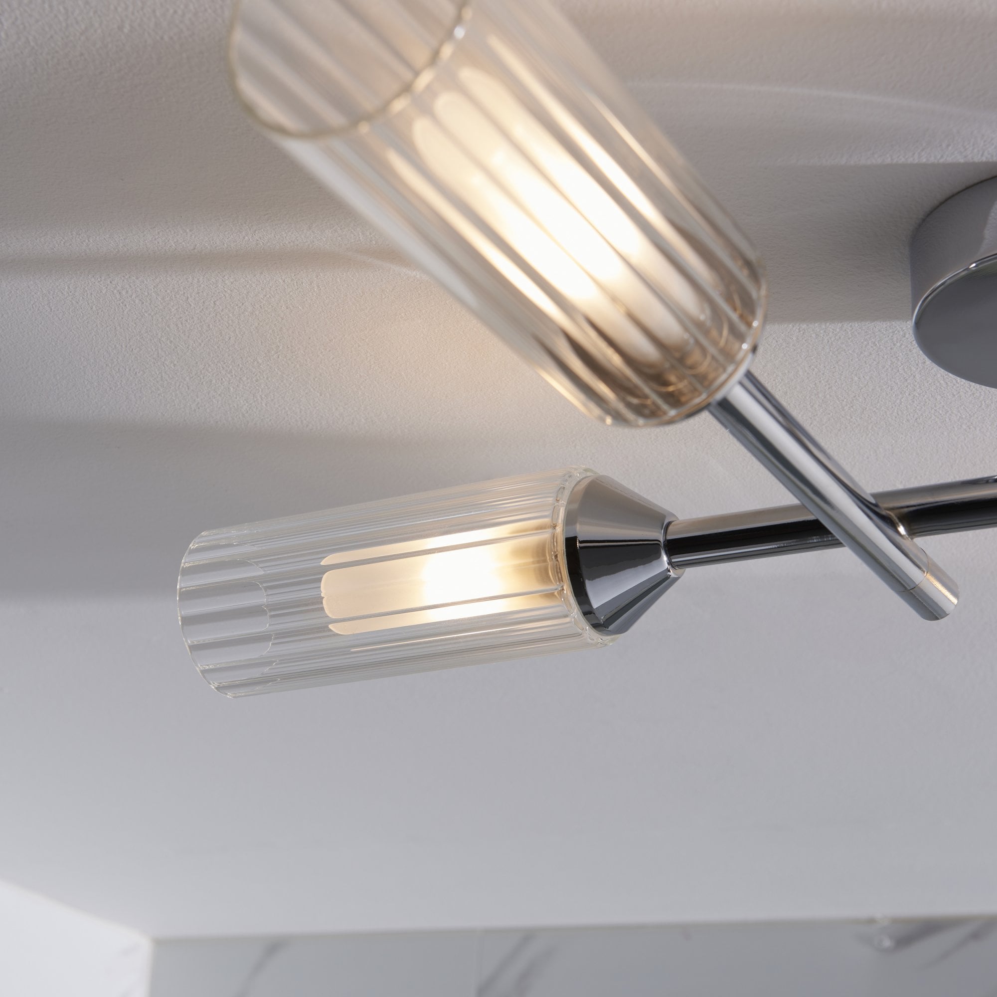 Utopia Flute 4 Light Semi-Flush - Frosted, Ribbed Glass & Chrome