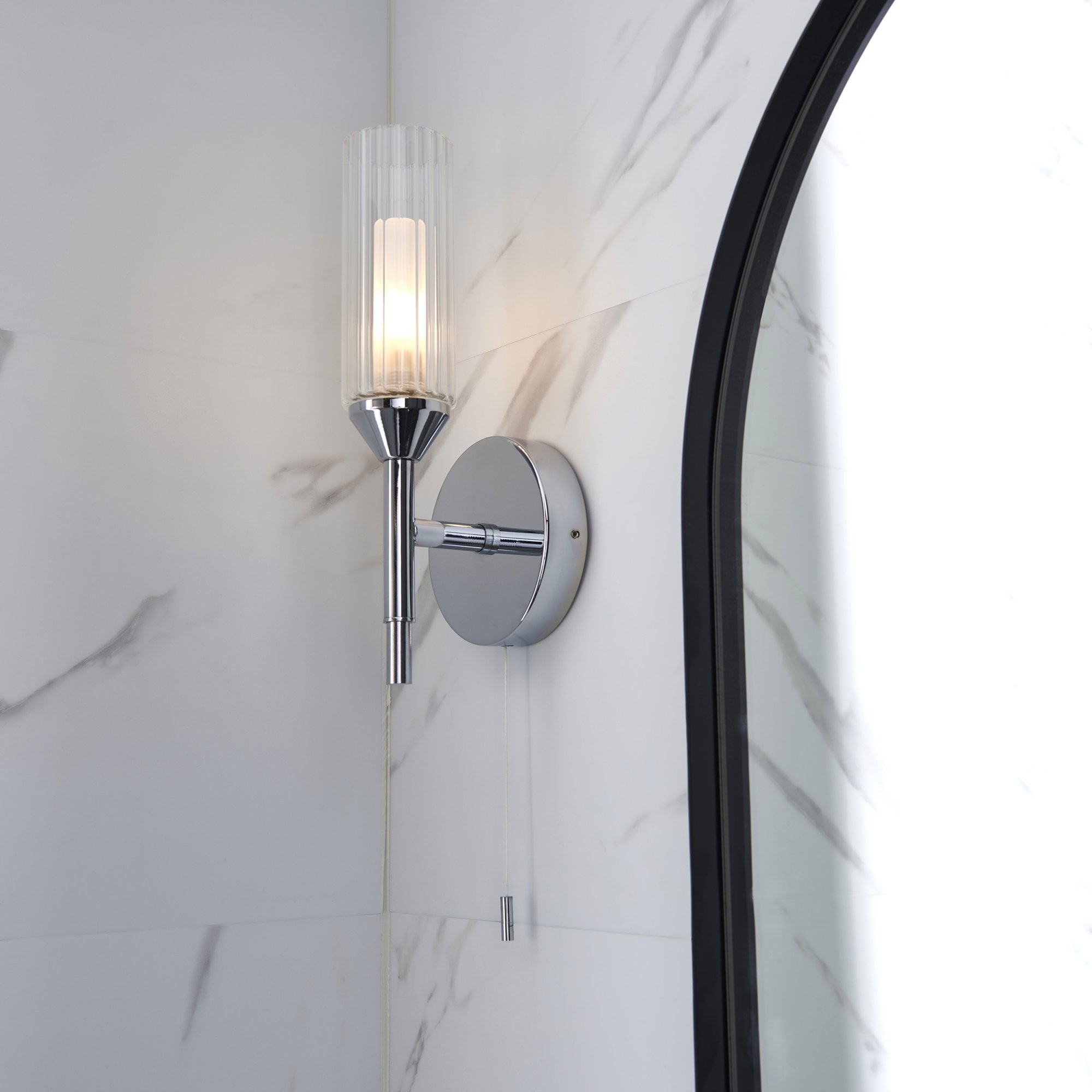 Endon Flute Single Wall Light - Frosted, Ribbed Glass & Chrome