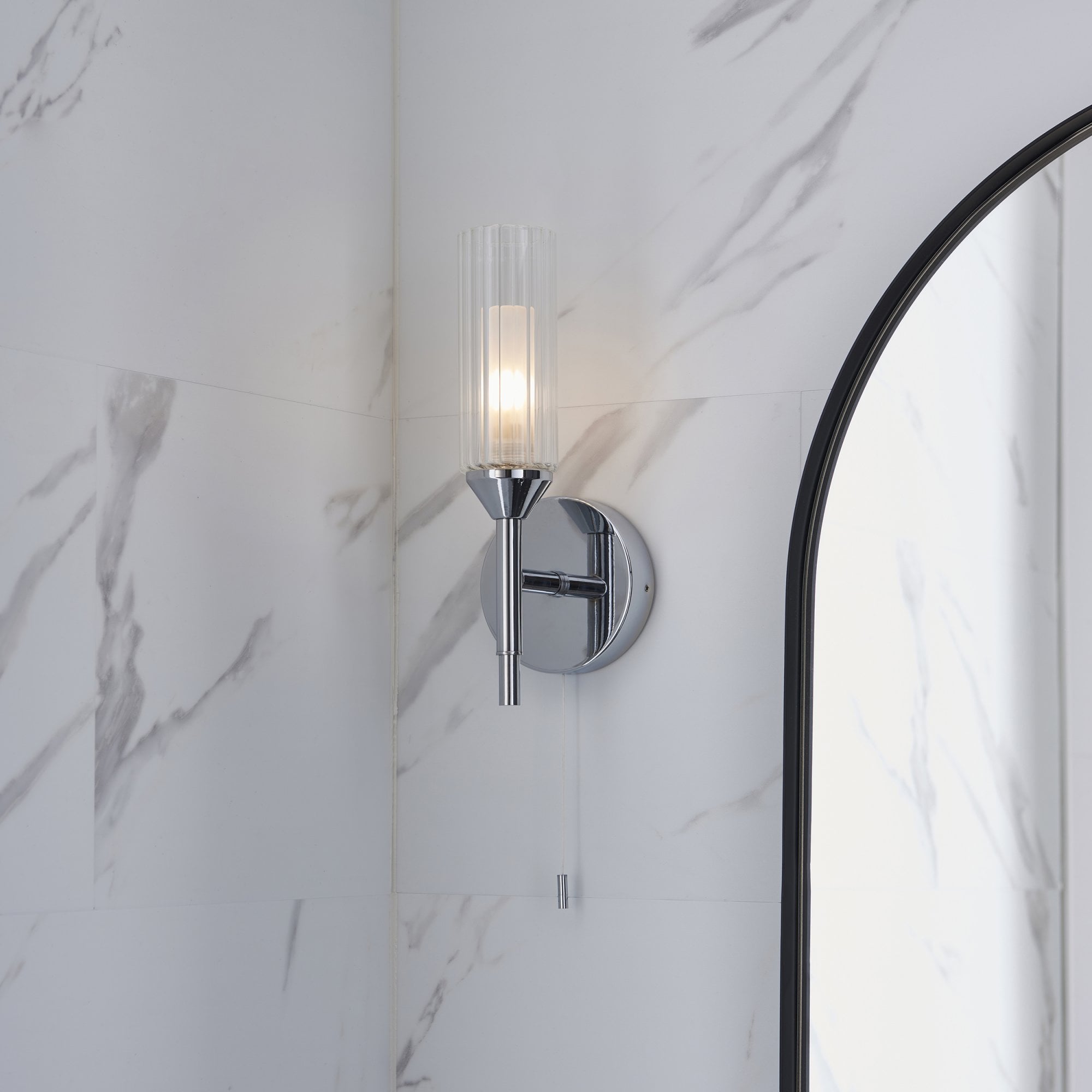 Endon Flute Single Wall Light - Frosted, Ribbed Glass & Chrome