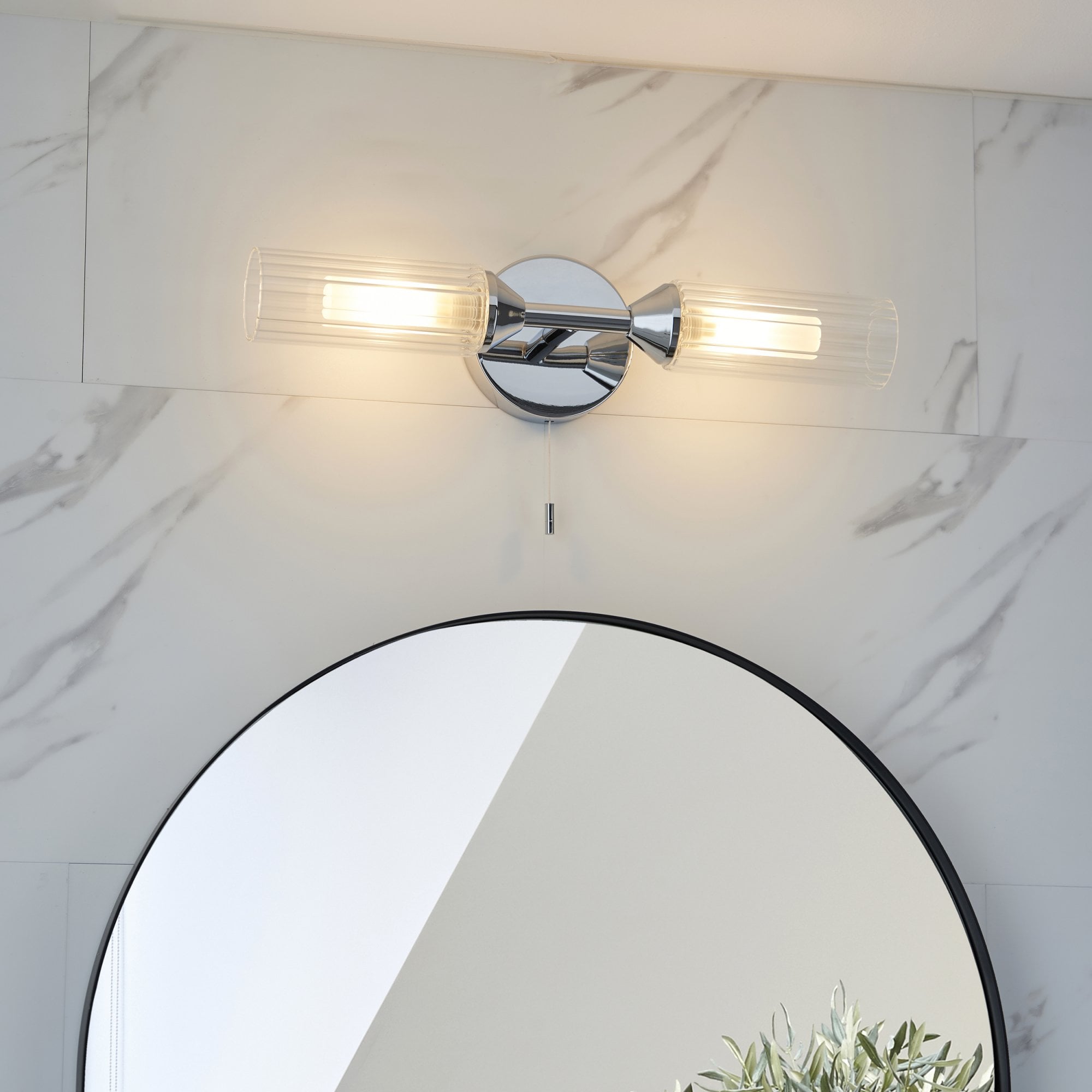 Utopia Flute Double Wall Light - Frosted, Ribbed Glass & Chrome