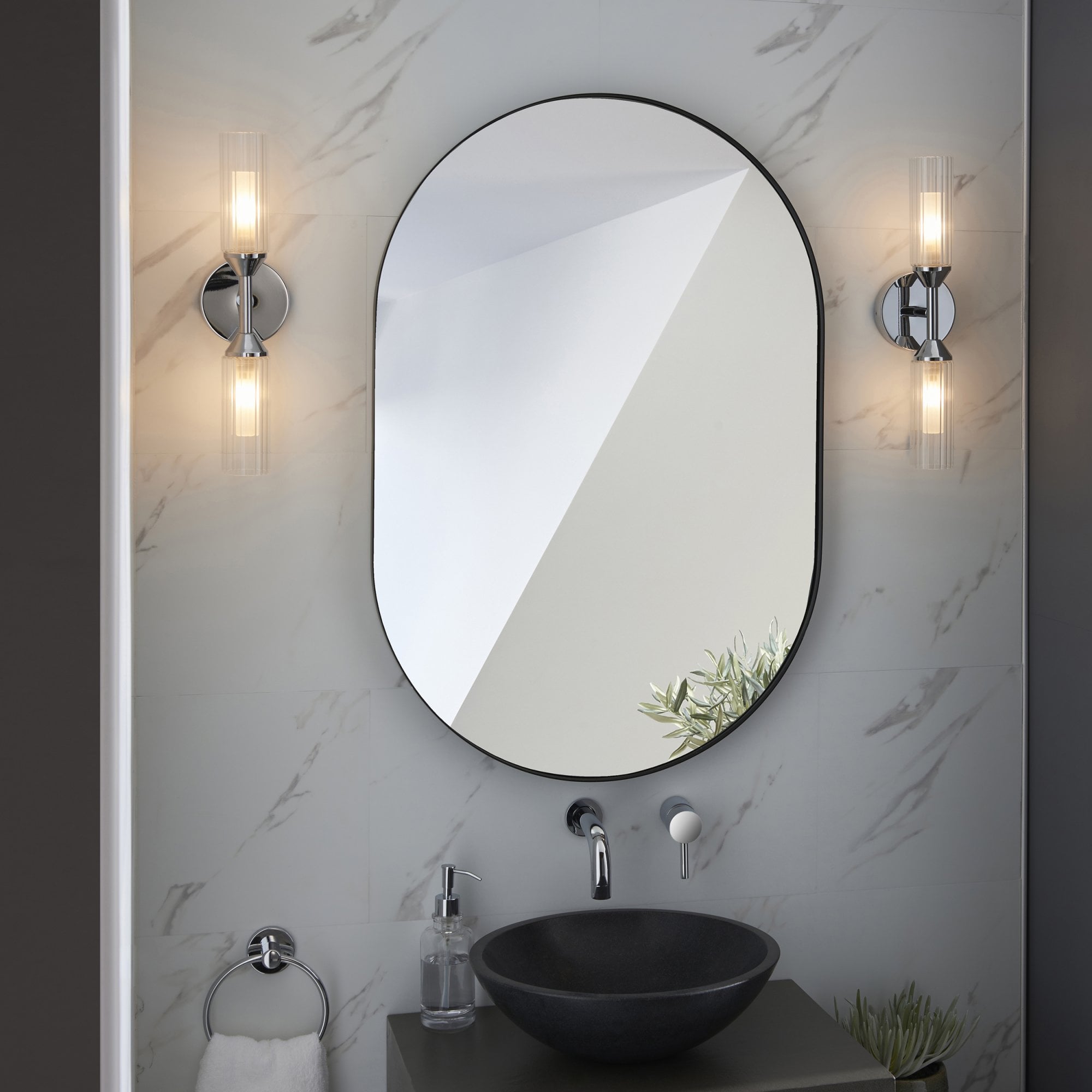 Utopia Flute Double Wall Light - Frosted, Ribbed Glass & Chrome