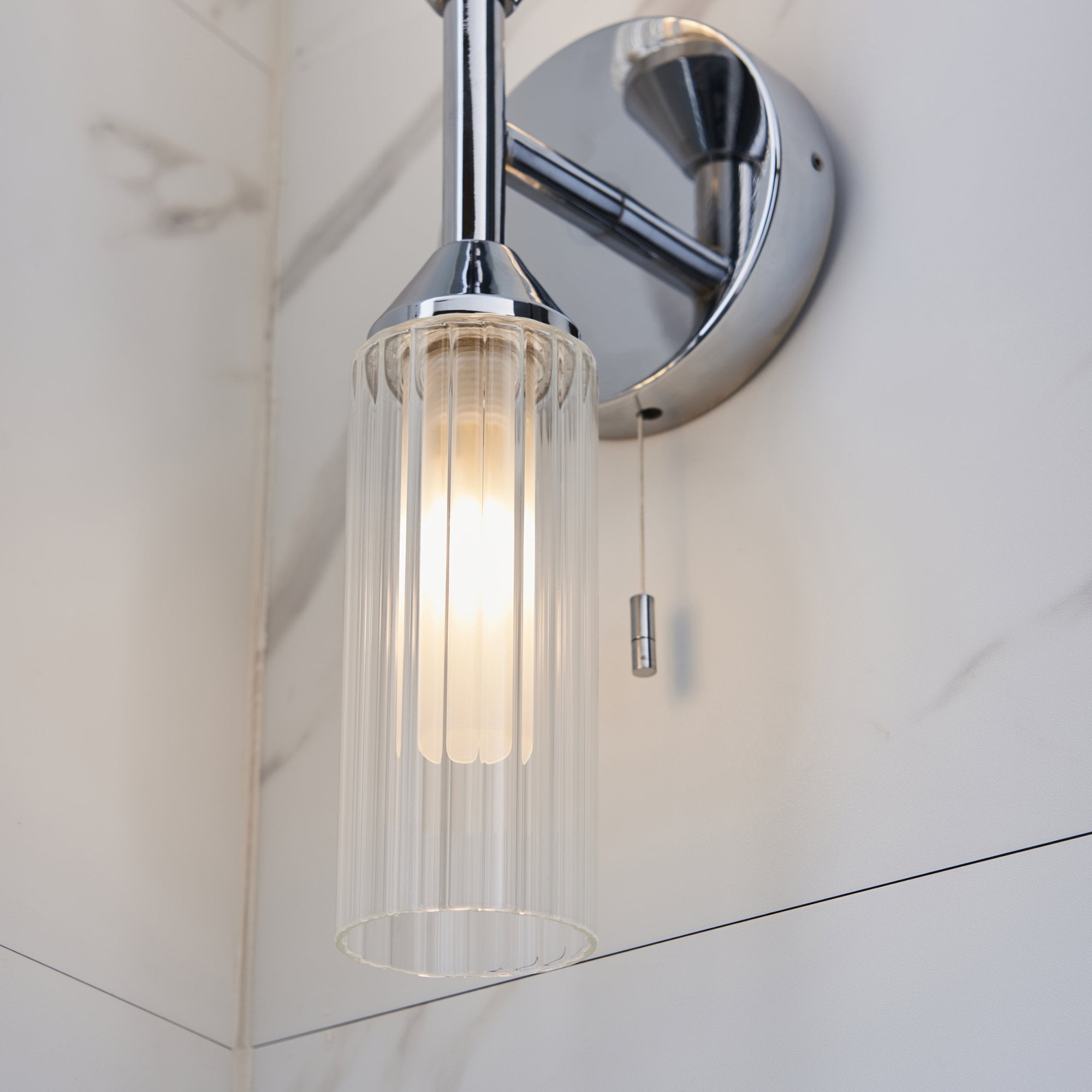 Utopia Flute Double Wall Light - Frosted, Ribbed Glass & Chrome