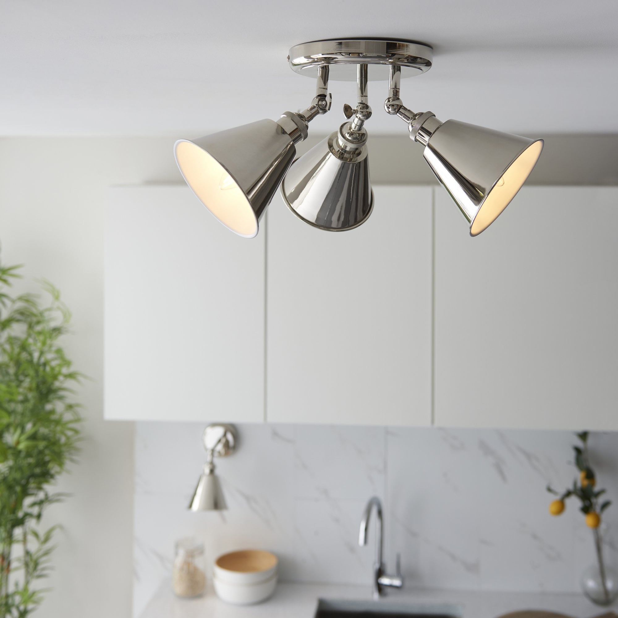 Endon Hal 3 Light Spotlight - Bright Nickel & Satin White