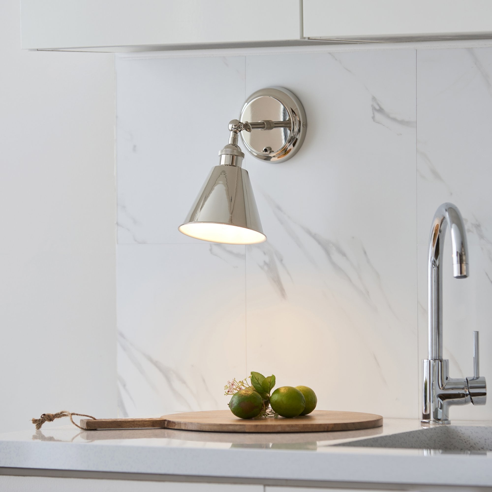 Endon Hal Single Wall Light - Bright Nickel & Satin White