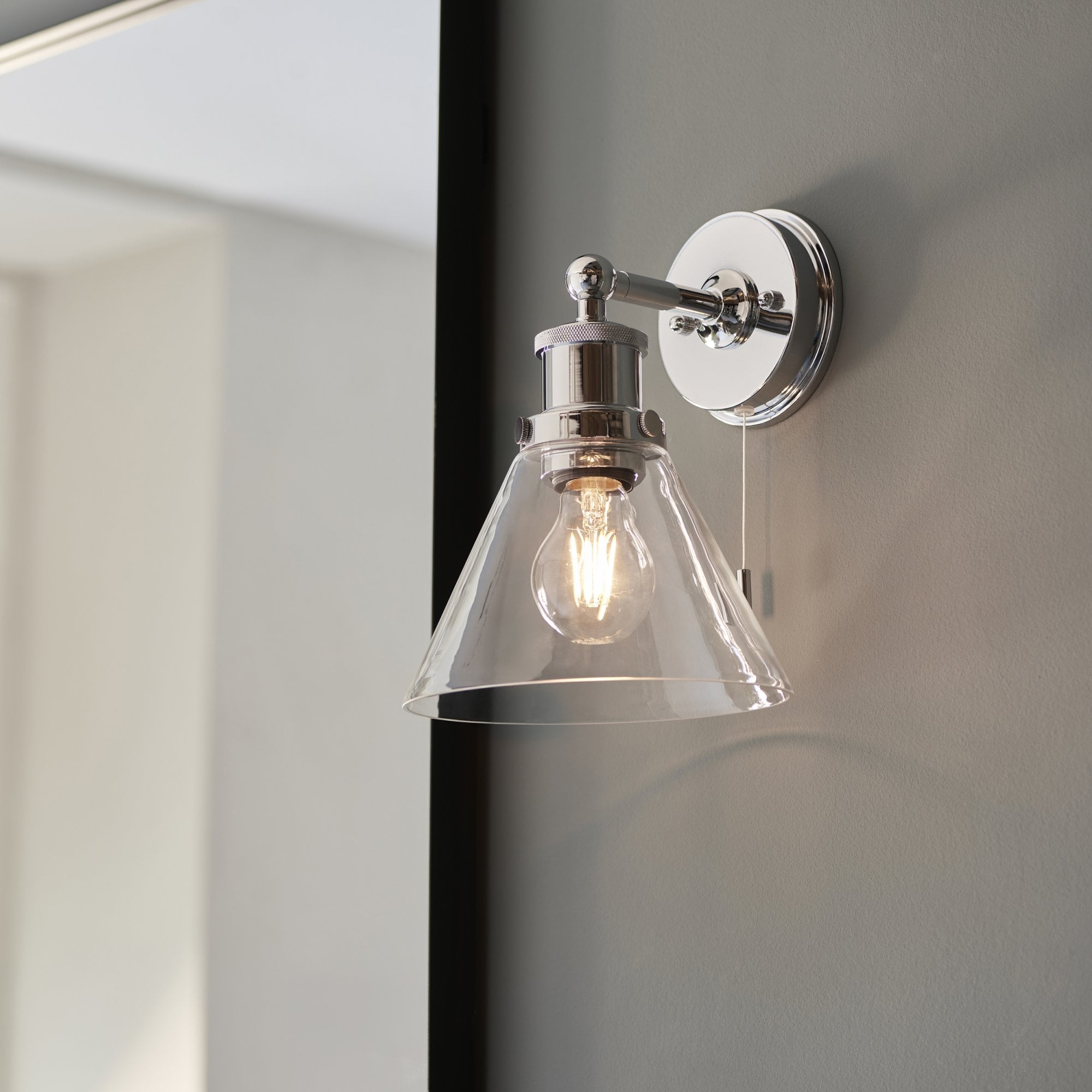 Utopia Maldon IP44 Wall Light - Chrome Plated & Clear Coned Glass