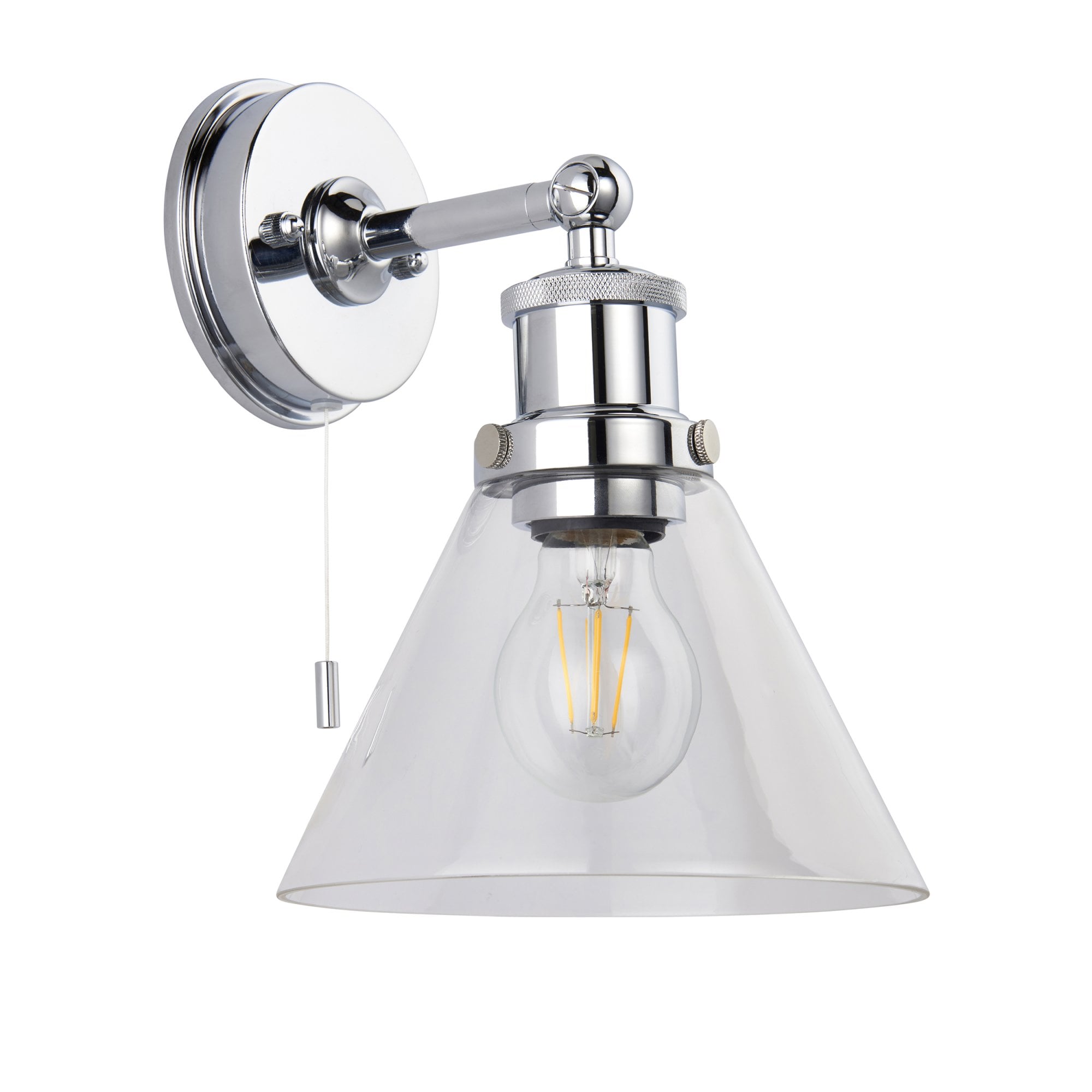 Utopia Maldon IP44 Wall Light - Chrome Plated & Clear Coned Glass