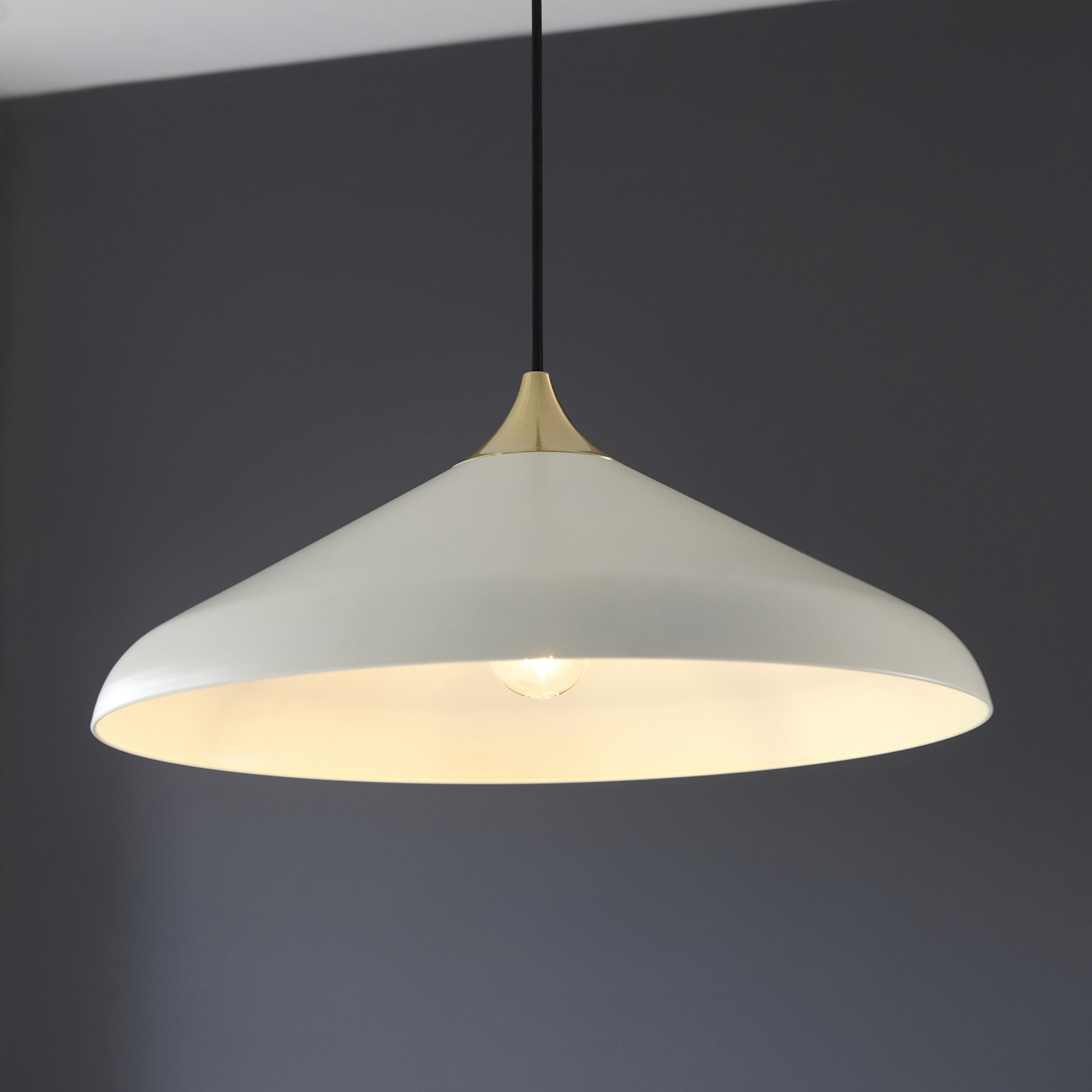 Utopia Smooth Coned Ceiling Pendant - Brushed Brass Plate & Warm White
