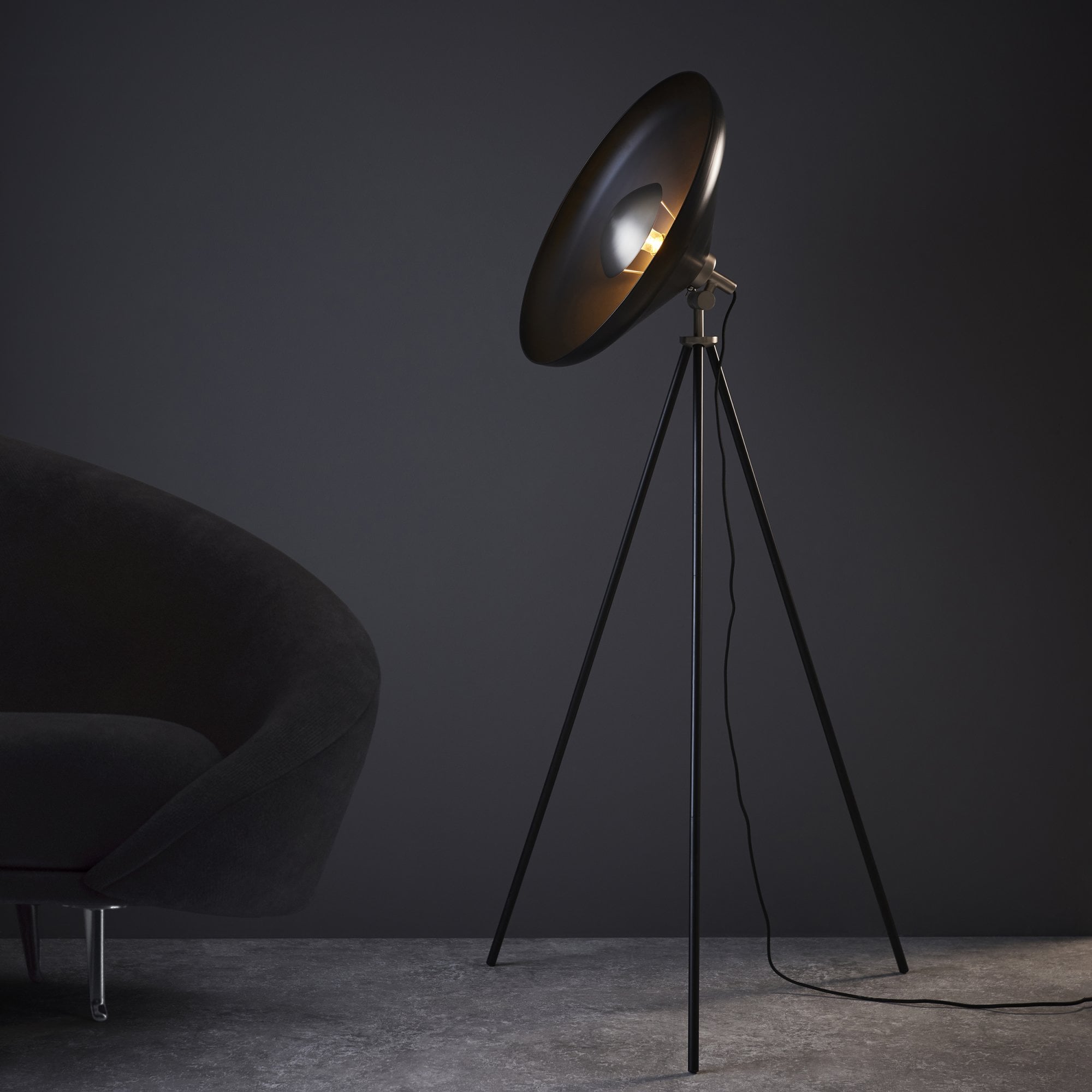Utopia Satellite Coned Floor Light - Matt Black & Matt Nickel Plate